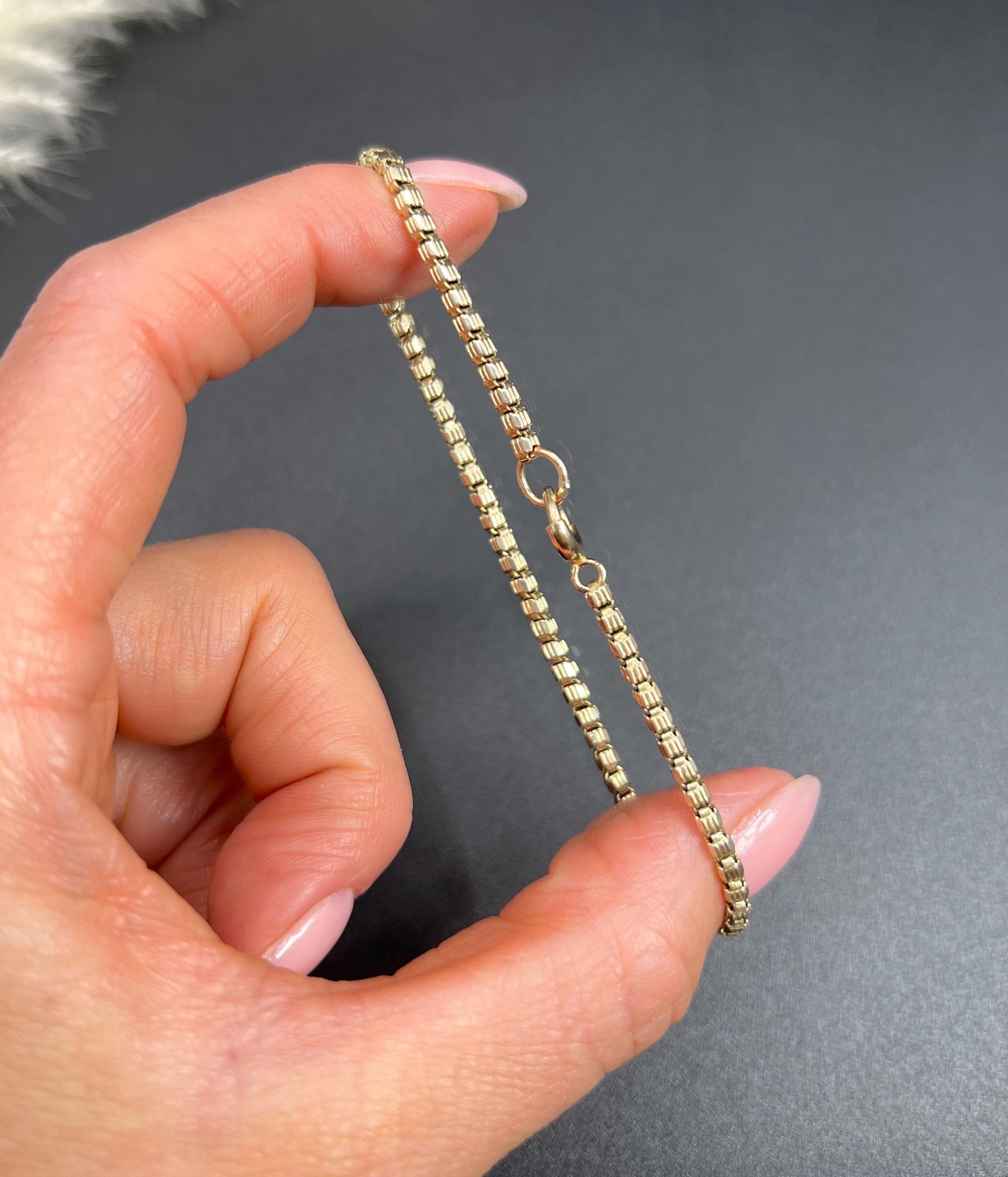 9ct Yellow Gold, Edwardian Fancy Snake Box Link Bracelet with Bolt Ring Clasp im Zustand „Gut“ im Angebot in Brighton, GB