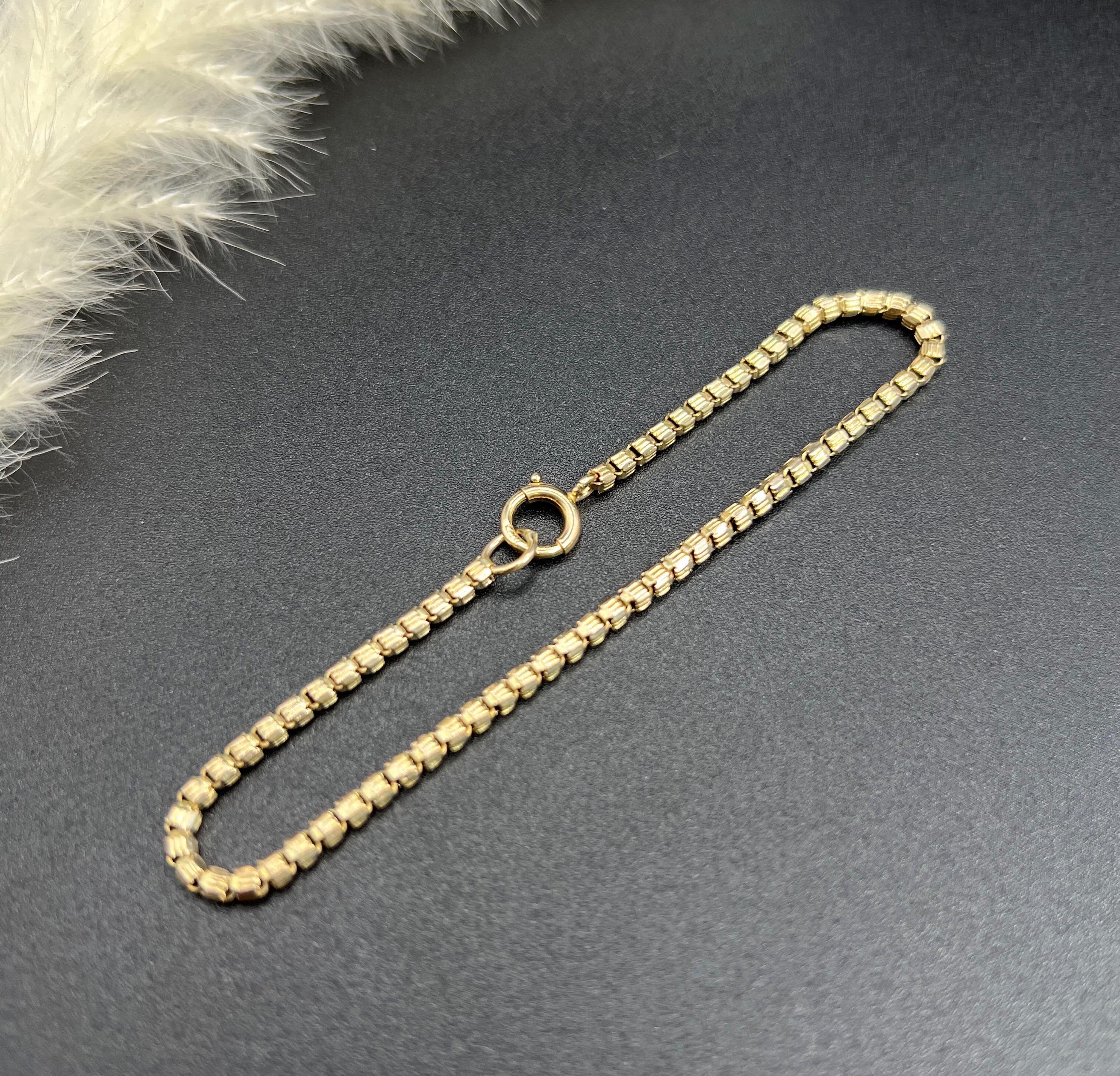 9ct Yellow Gold, Edwardian Fancy Snake Box Link Bracelet with Bolt Ring Clasp im Angebot 2