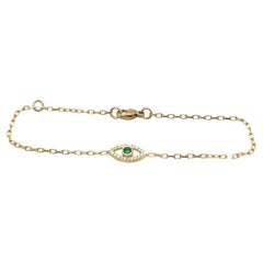 9ct Yellow Gold Emerald Set Evil Eye Bracelet, May Birthstone