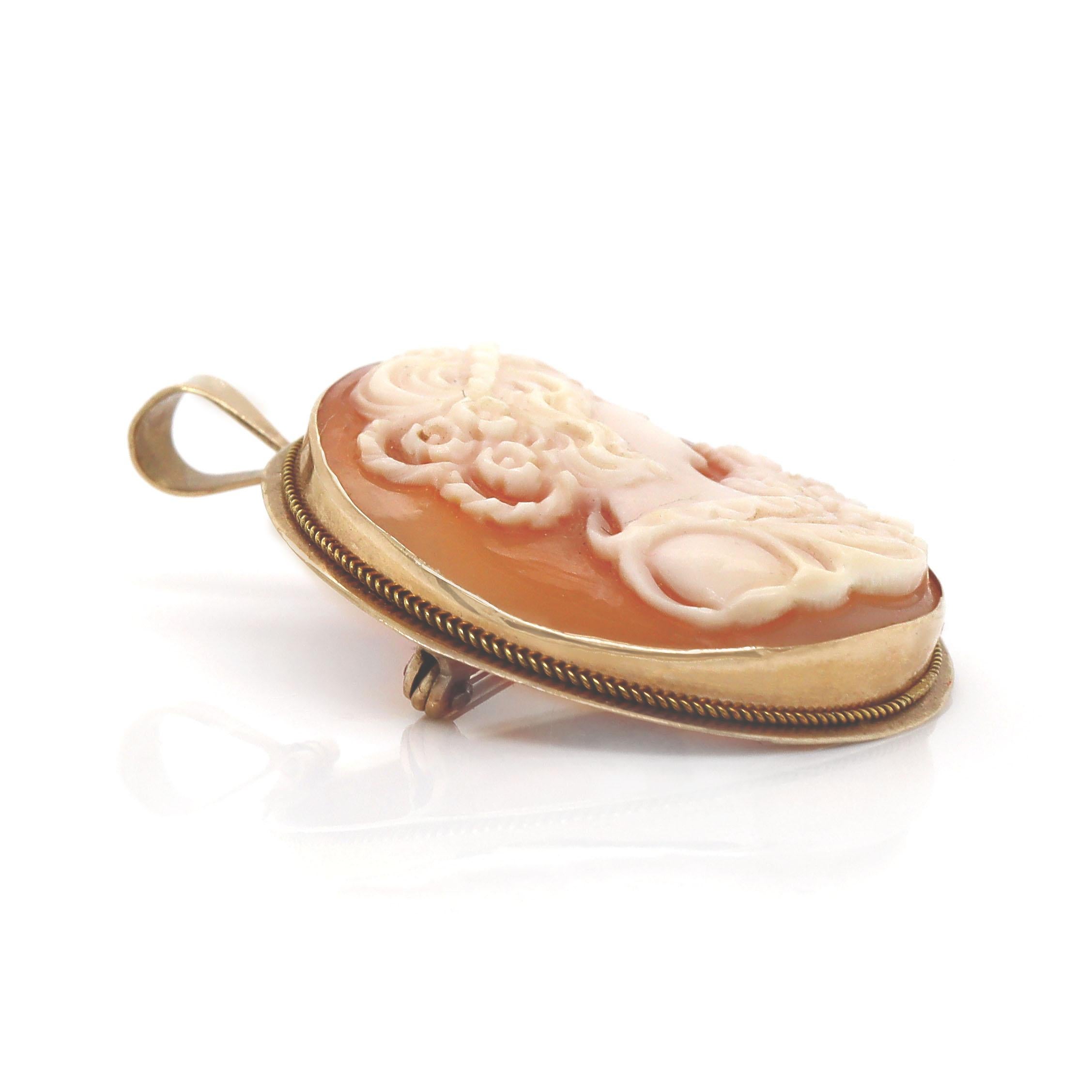 Broche Colgante Convertible Figura Femenina Camafeo Antiguo Oro Amarillo 9CT Victoriano en venta