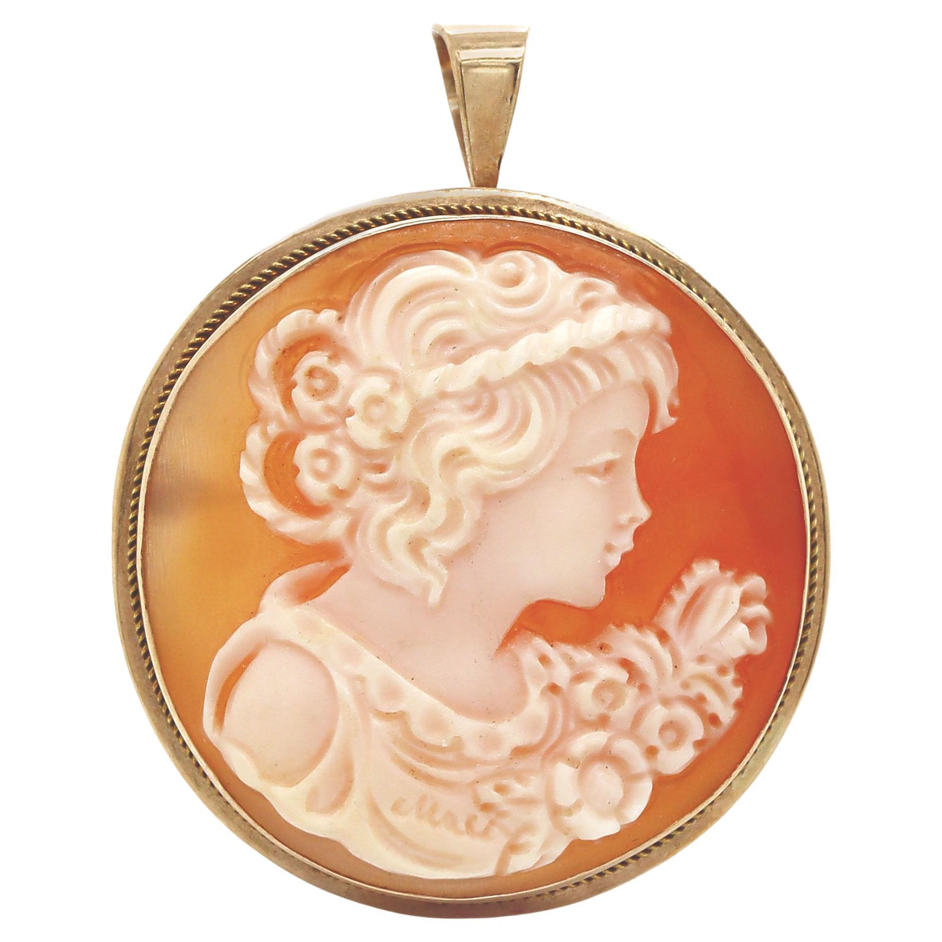 Broche Colgante Convertible Figura Femenina Camafeo Antiguo Oro Amarillo 9CT en venta