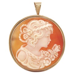 9CT Yellow Gold Female Figure Cameo Antique Convertible Pendant Brooch