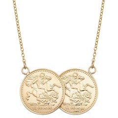 9ct Yellow Gold Full SOVEREIGN Two Coin Necklace Solid 8g Double UK Hallmark