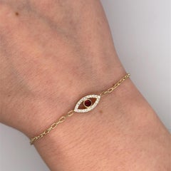9ct Yellow Gold Garnet Set Evil Eye Bracelet, January Birthstone