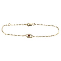 9ct Yellow Gold Garnet Set Evil Eye Bracelet, January Birthstone