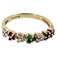 9ct Yellow Gold Half-Eternity Ring – Diamonds, Ruby, Emeralds & Sapphires