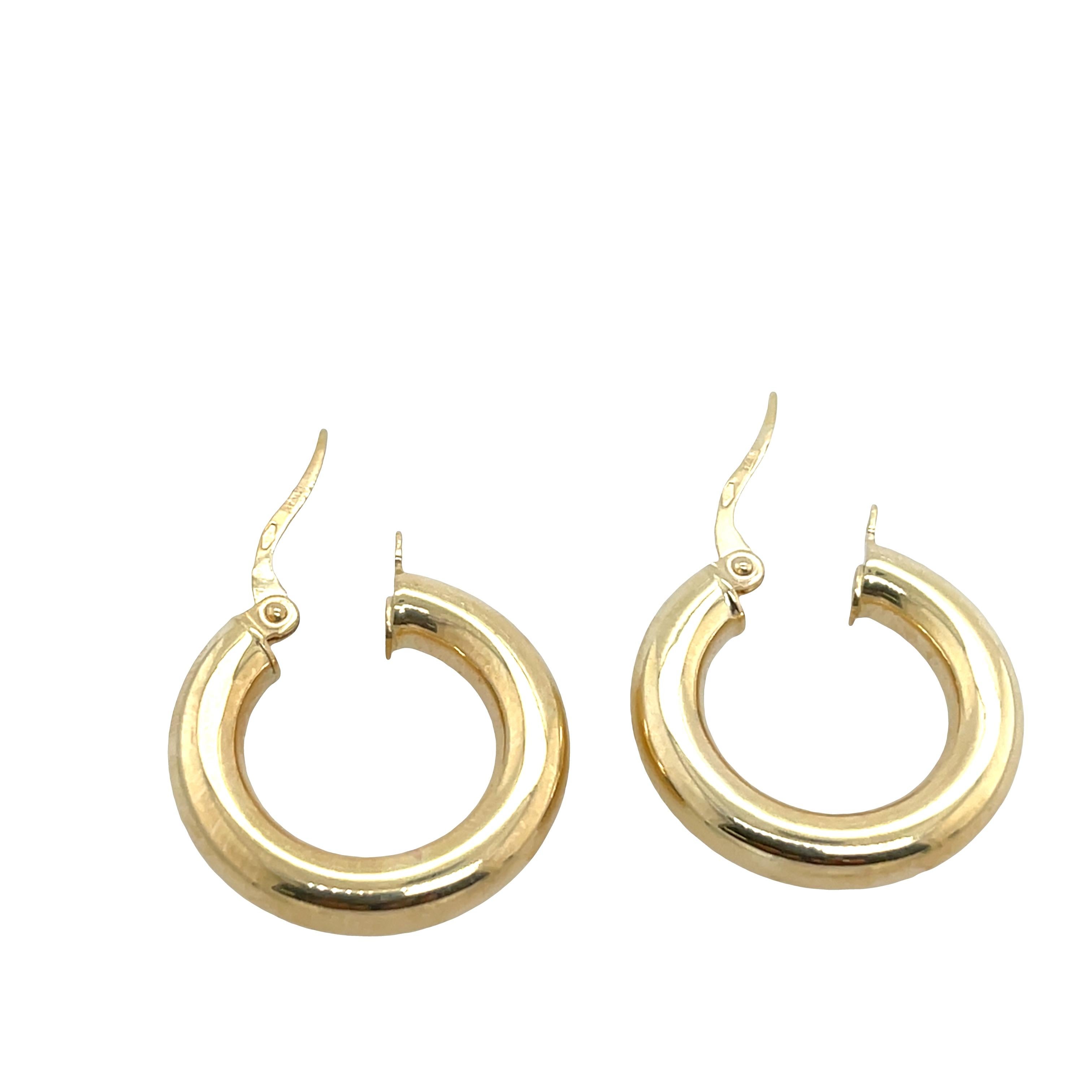 Elegant und zeitlos sind diese klassischen Ohrringe aus 9-karätigem Gelbgold mit polierter Oberfläche und sicheren Klickverschlüssen für einfaches Tragen. 
Sie sind leicht und vielseitig und eignen sich perfekt für den eleganten Alltag oder zum