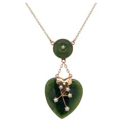 9ct Yellow Gold Jade & Seed Pearls Necklace
