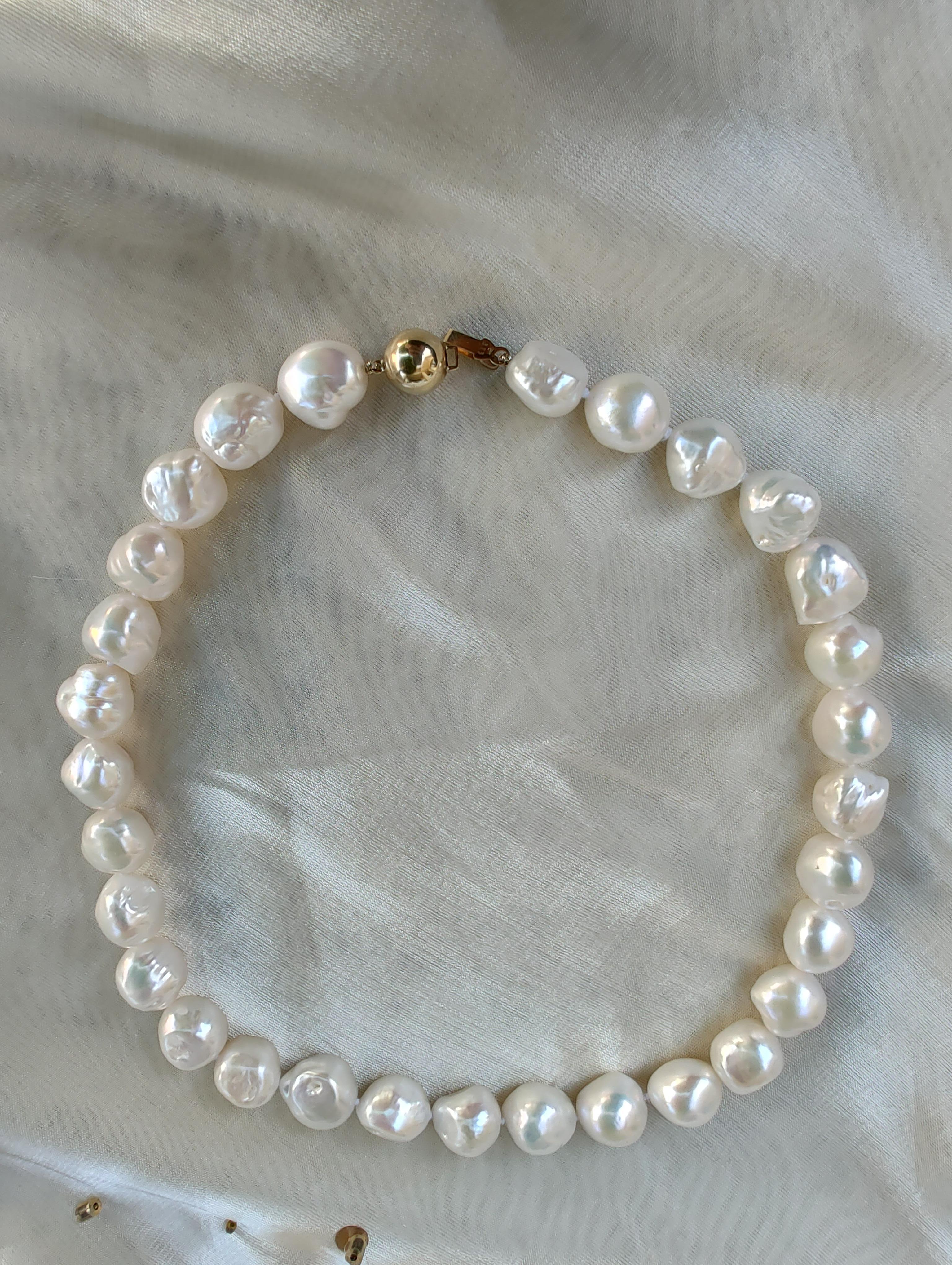 9ct Yellow Gold Keshi Pearl Strand Necklace For Sale 4