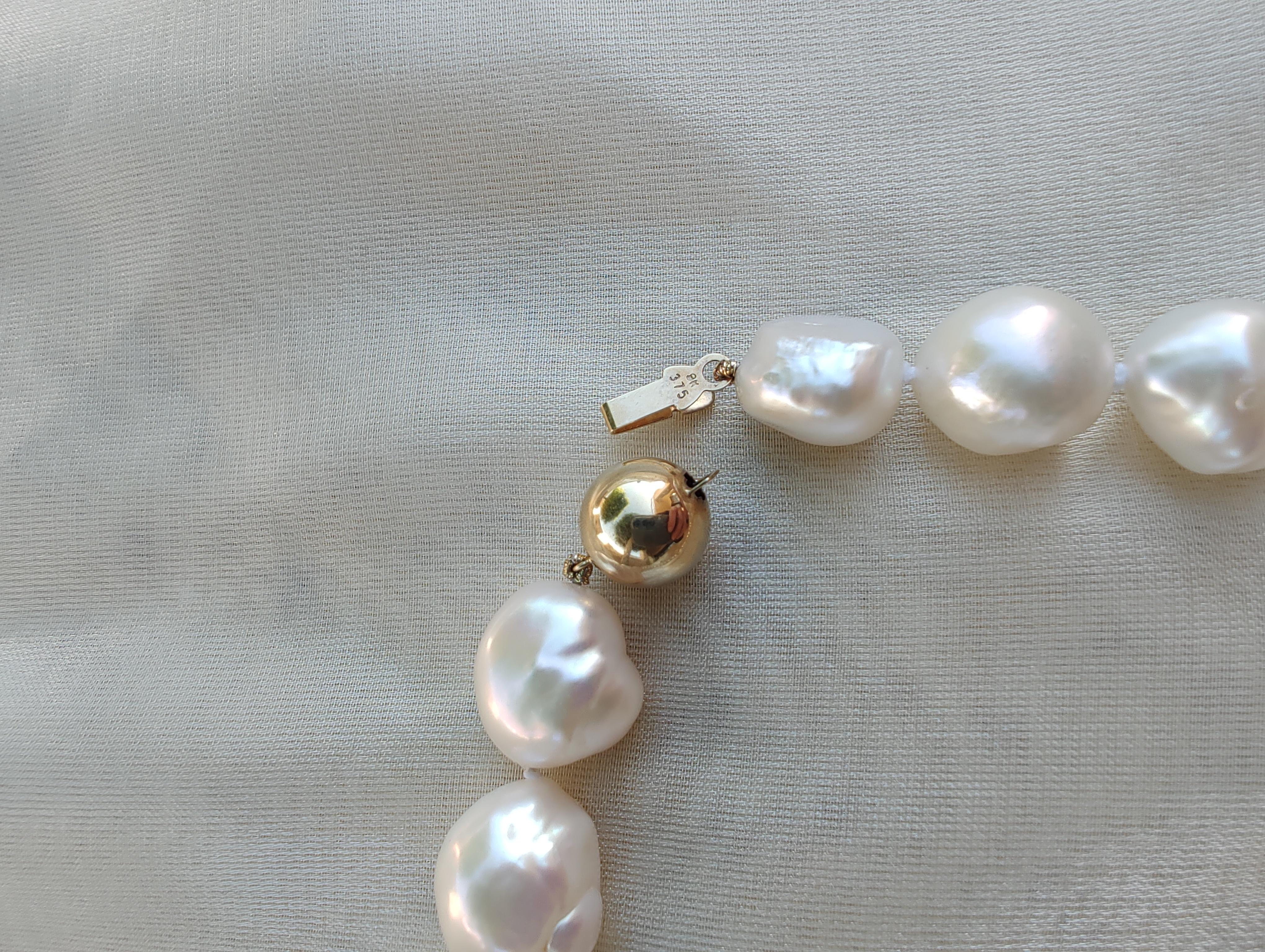 9ct Yellow Gold Keshi Pearl Strand Necklace For Sale 7