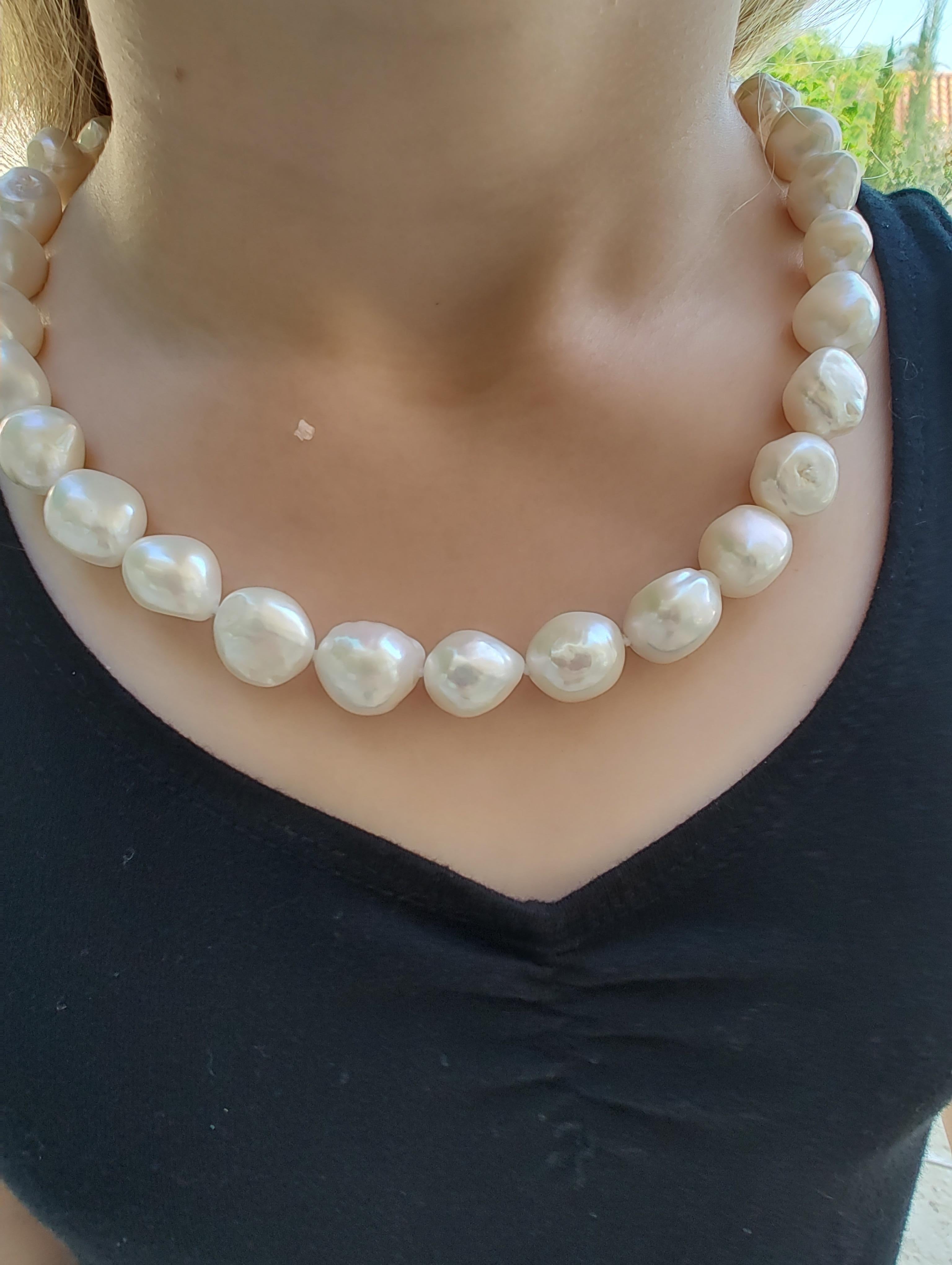 Uncut 9ct Yellow Gold Keshi Pearl Strand Necklace For Sale