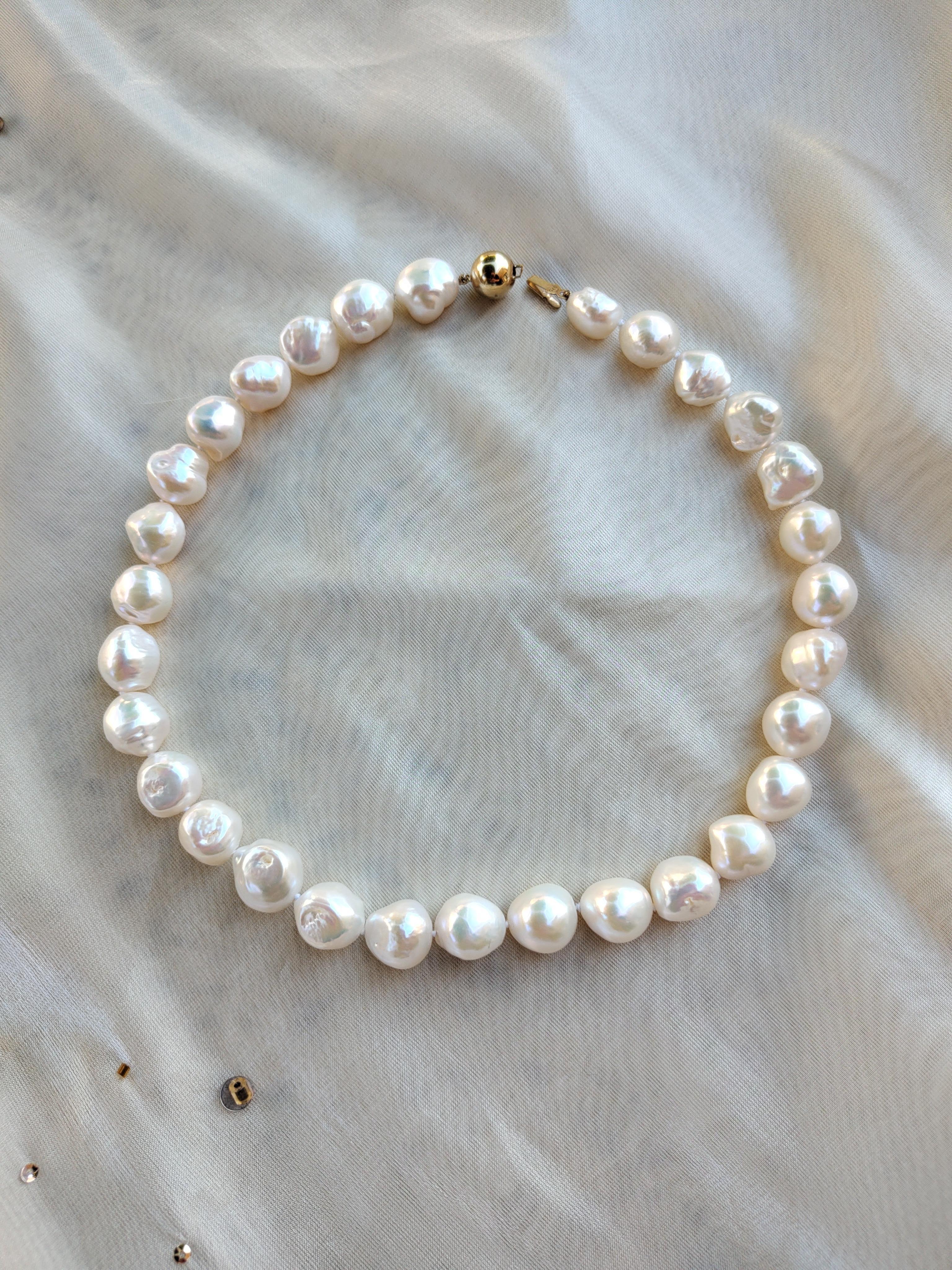 9ct Yellow Gold Keshi Pearl Strand Necklace For Sale 1