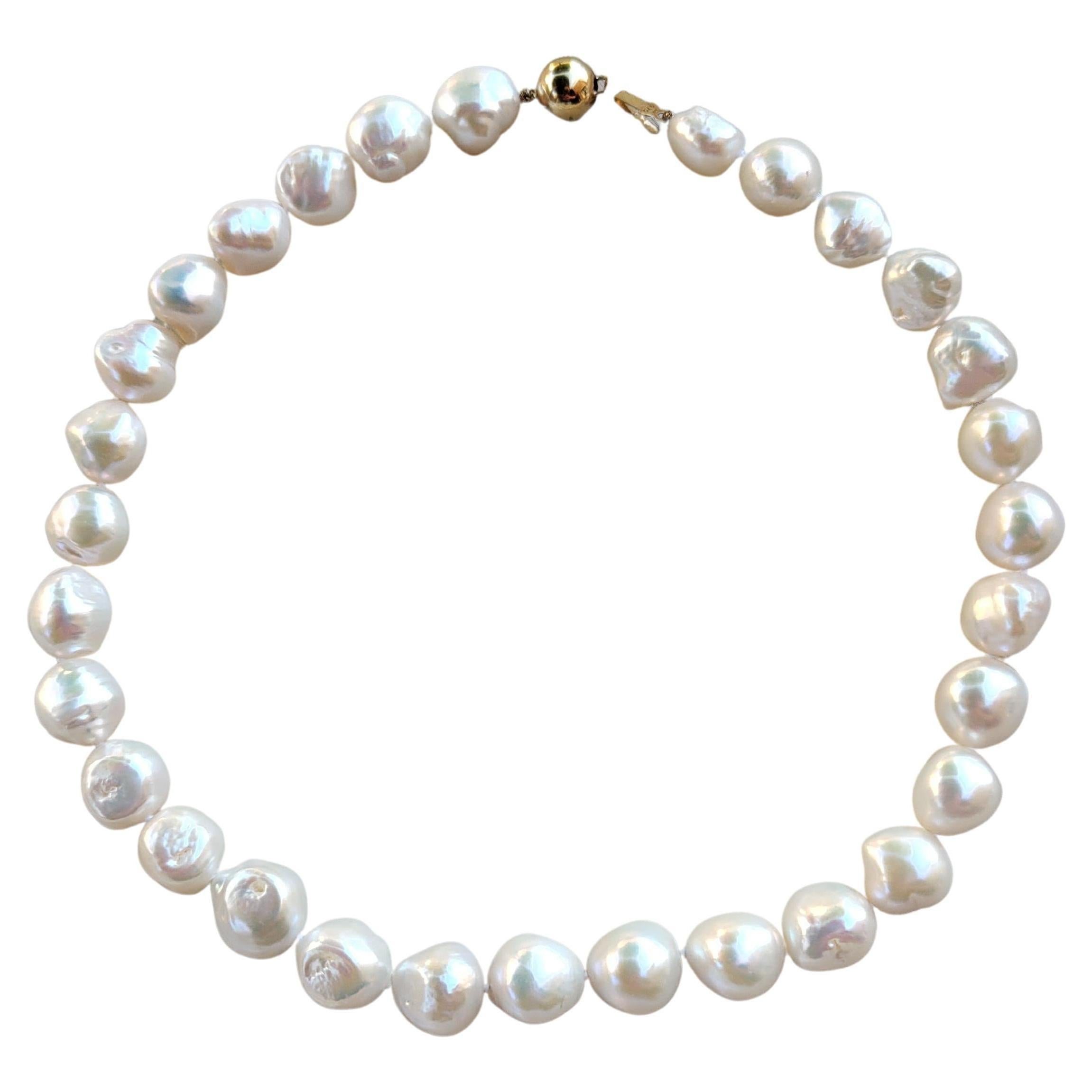 9ct Yellow Gold Keshi Pearl Strand Necklace For Sale