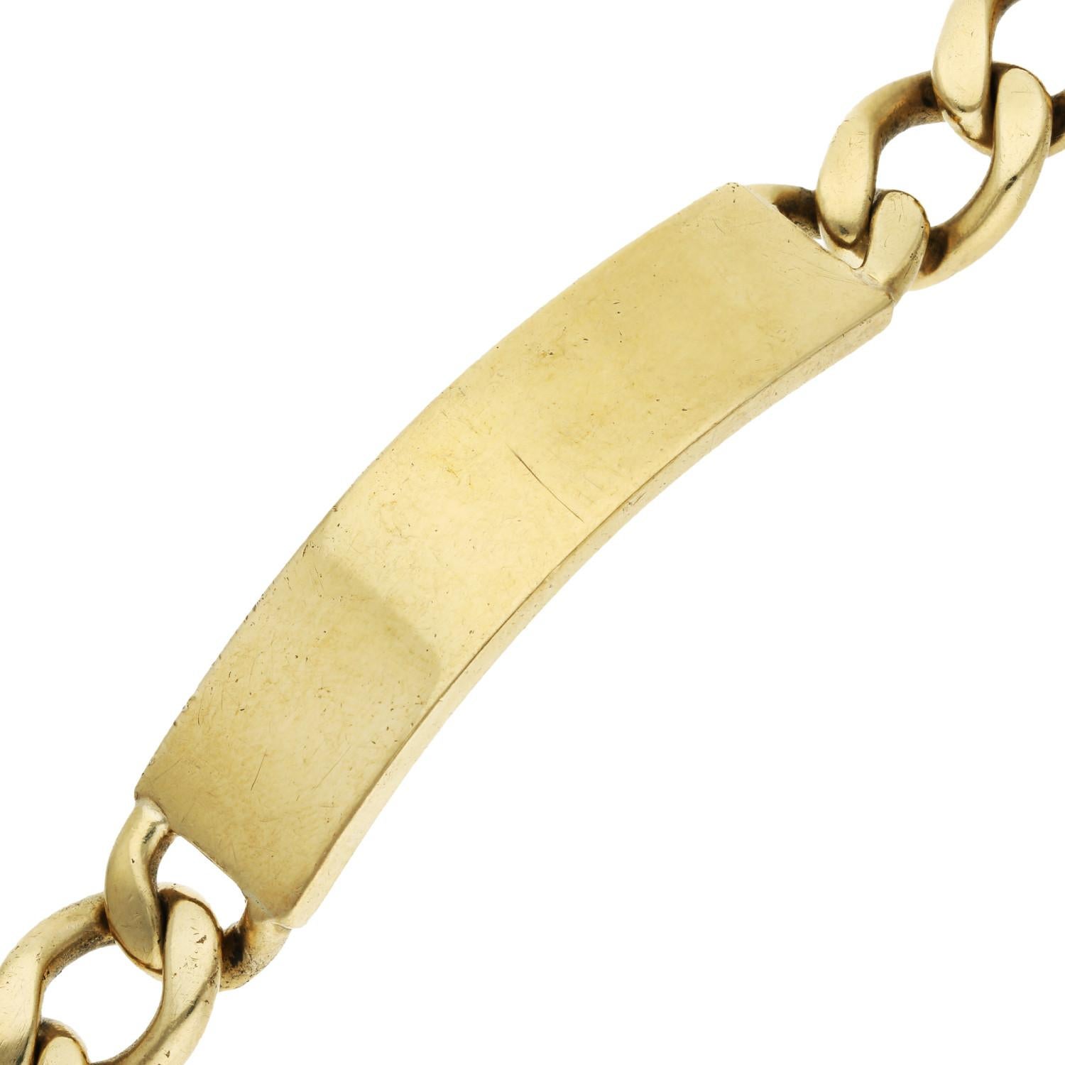 Discover the distinguished charm of our 9ct Yellow Gold Men's Identity Bracelet, a true classic with timeless appeal. This robust bracelet weighs approximately 56.30 grams and measures 8.50 inches in length, ensuring a substantial and masculine