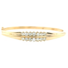9ct Yellow Gold Natural Diamonds Bangle Bracelet, Set With 1.26ct Diamonds