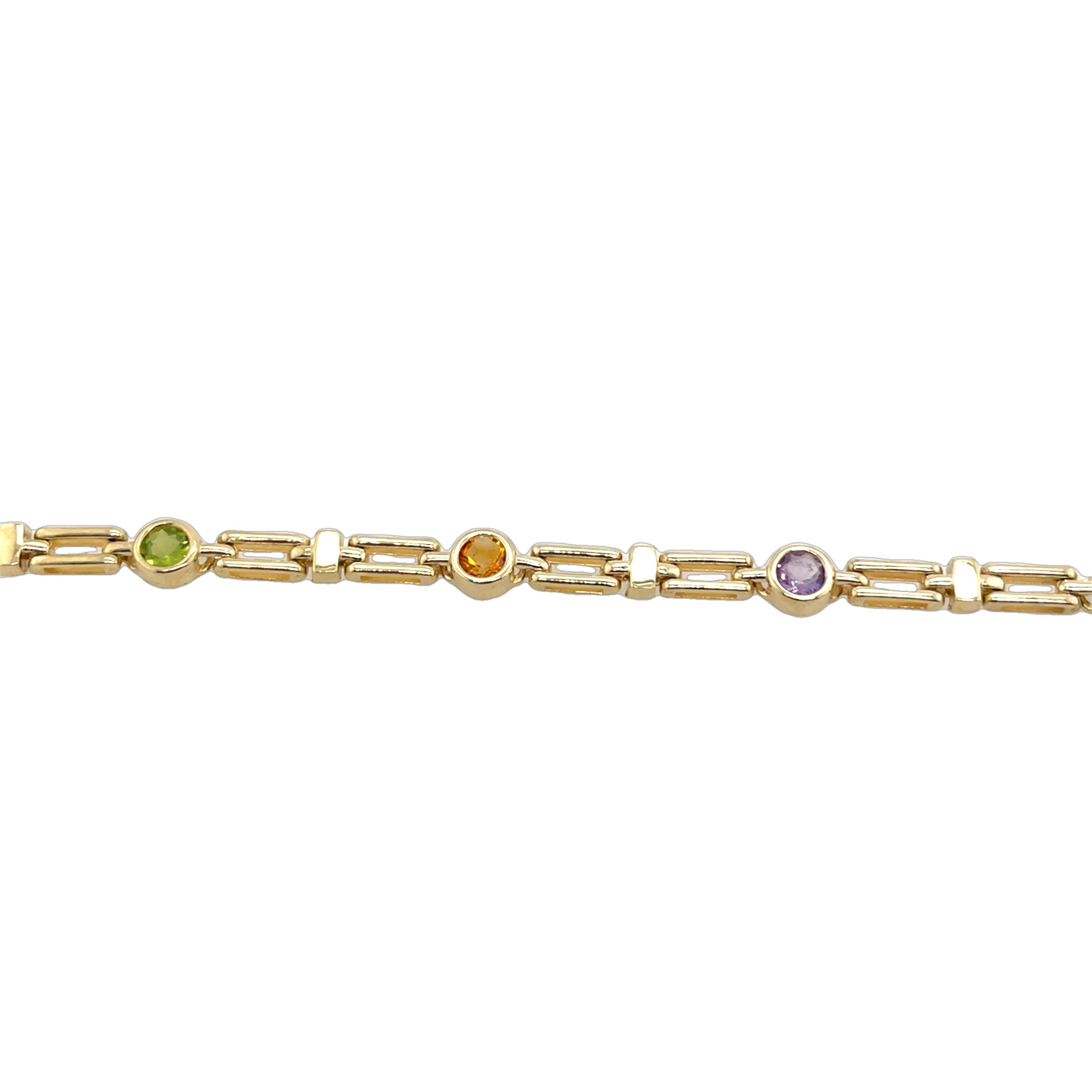 Round Cut 9ct Yellow Gold Natural Gemstone Bracelet For Sale