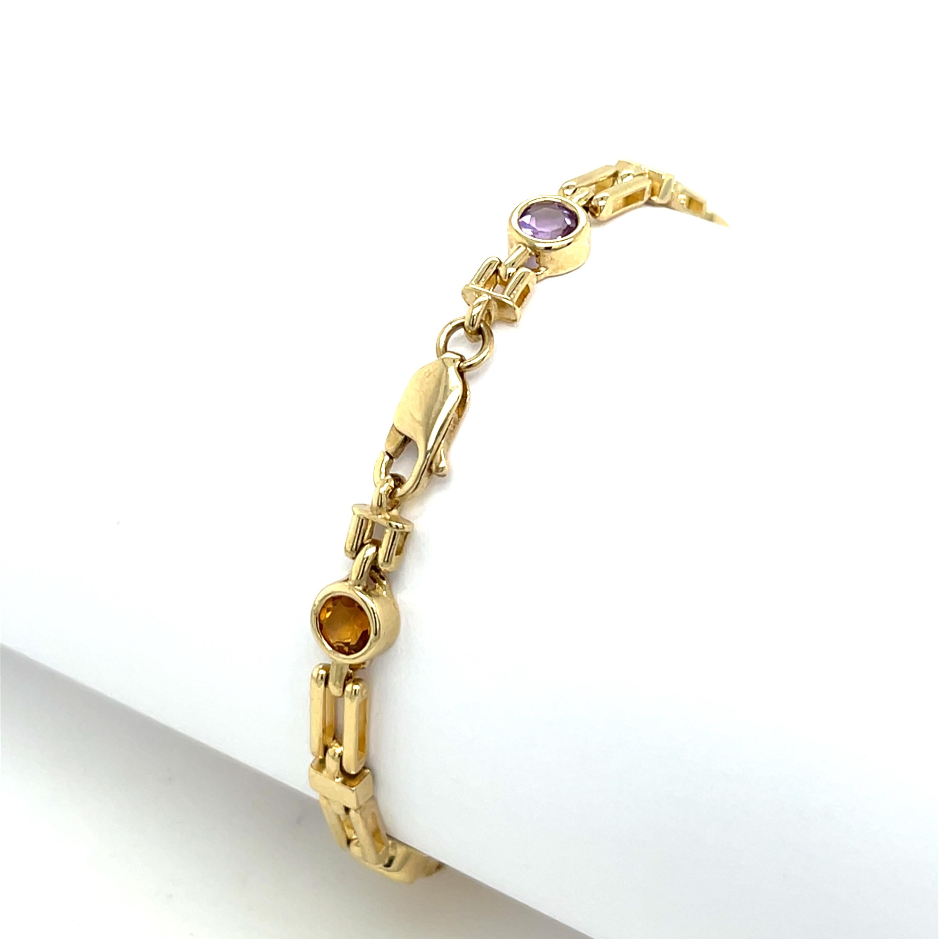 9ct Yellow Gold Natural Gemstone Bracelet In Excellent Condition For Sale In London, GB