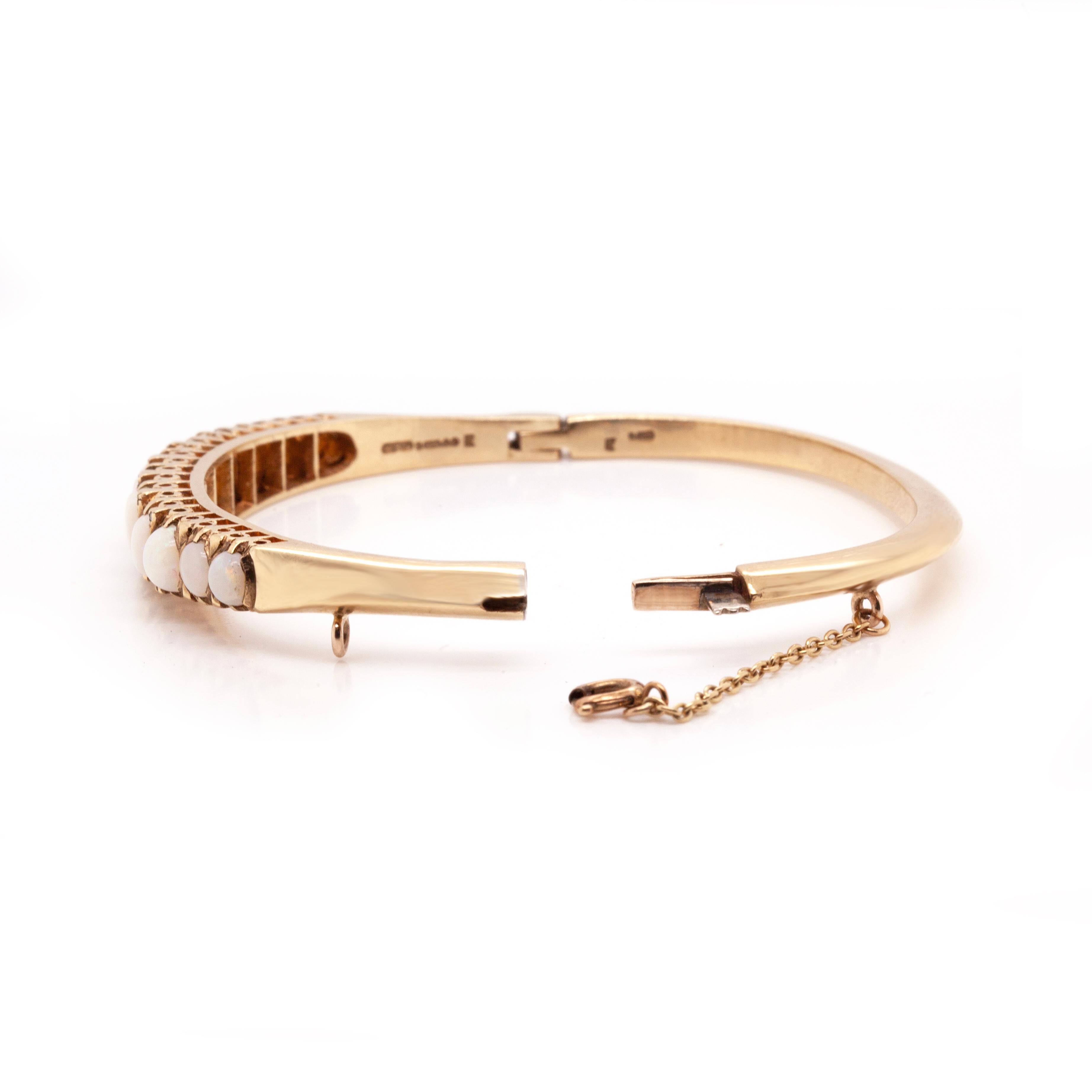 Modern 9ct Yellow Gold Opal and Diamond Bangle For Sale