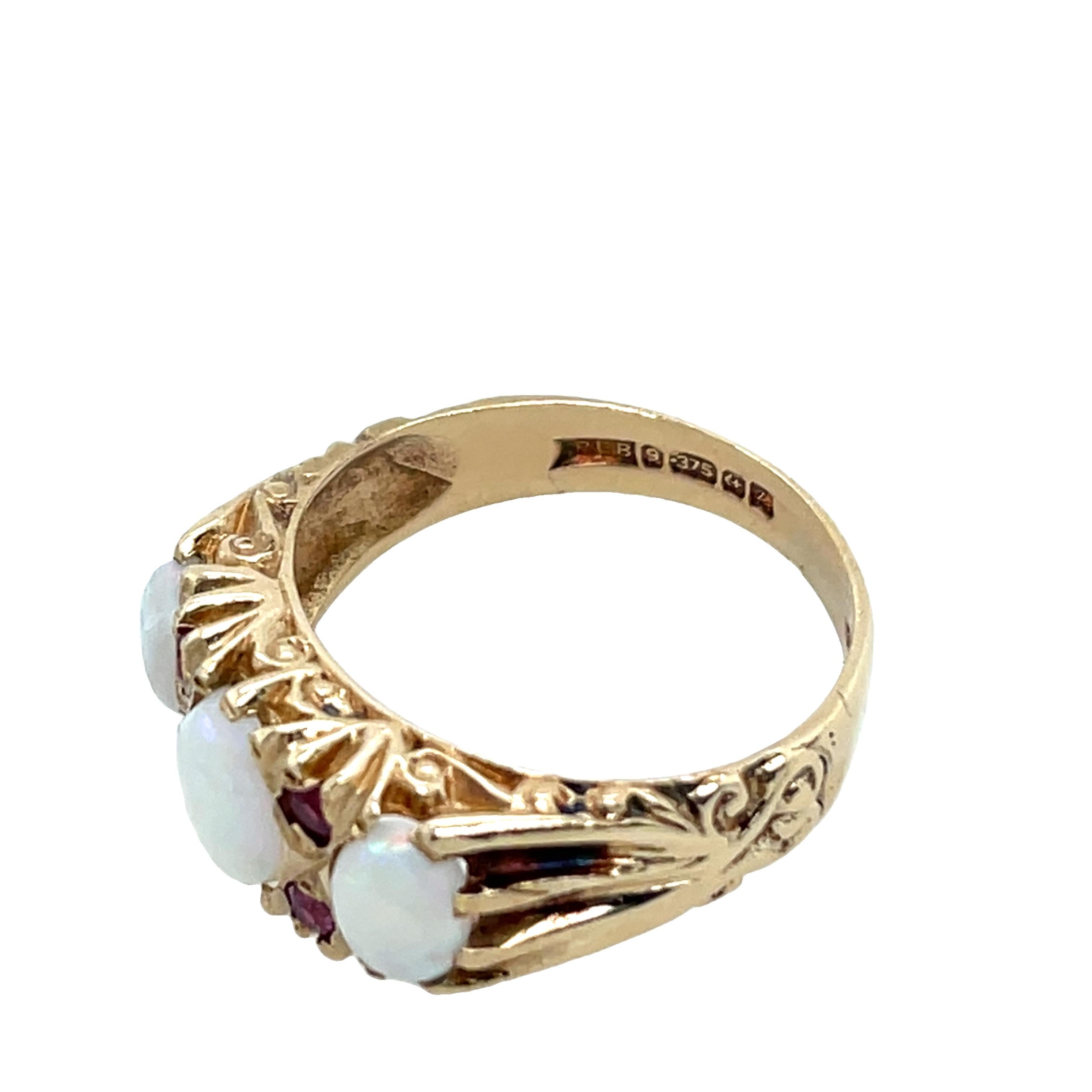 9ct Yellow Gold Opal & Ruby Ring For Sale 2