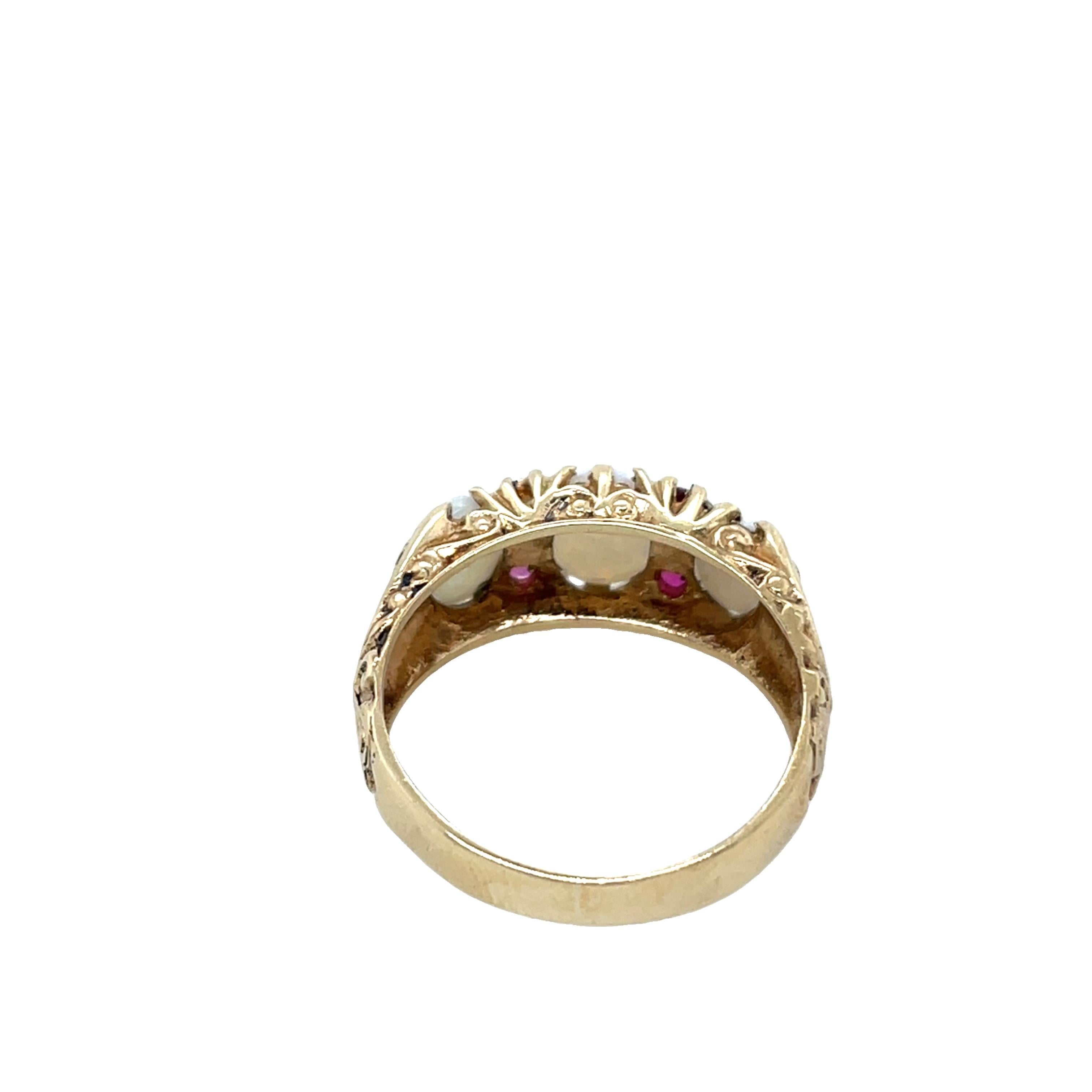 9ct Yellow Gold Opal & Ruby Ring For Sale 3