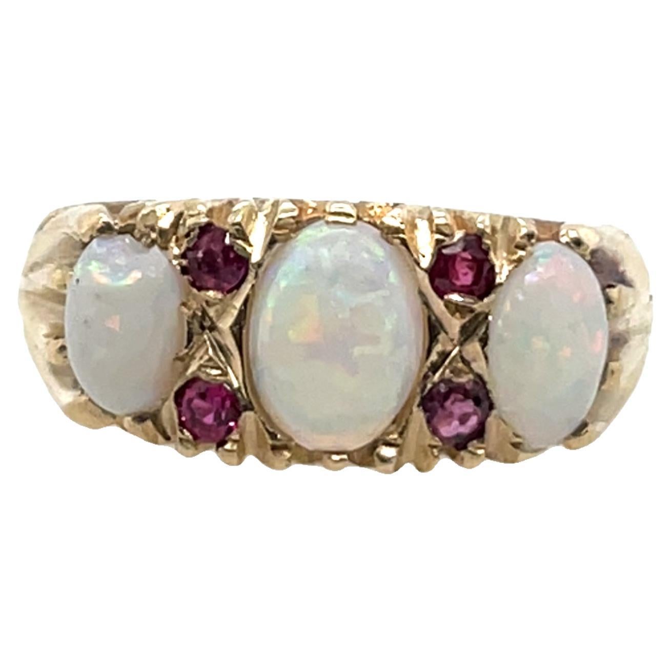 9ct Yellow Gold Opal & Ruby Ring