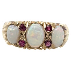 9ct Yellow Gold Opal & Ruby Ring