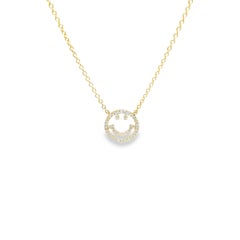 9ct Yellow Gold Pave Set Smiley Pendant on an 18" 9ct Gold Chain