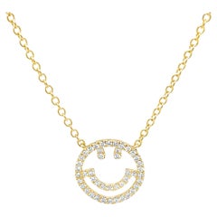9ct Yellow Gold Pave Set Smiley Pendant on an 18" 9ct Gold Chain