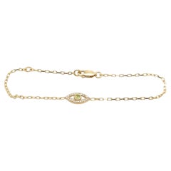9ct Yellow Gold Peridot Set Evil Eye Bracelet, August Birthstone