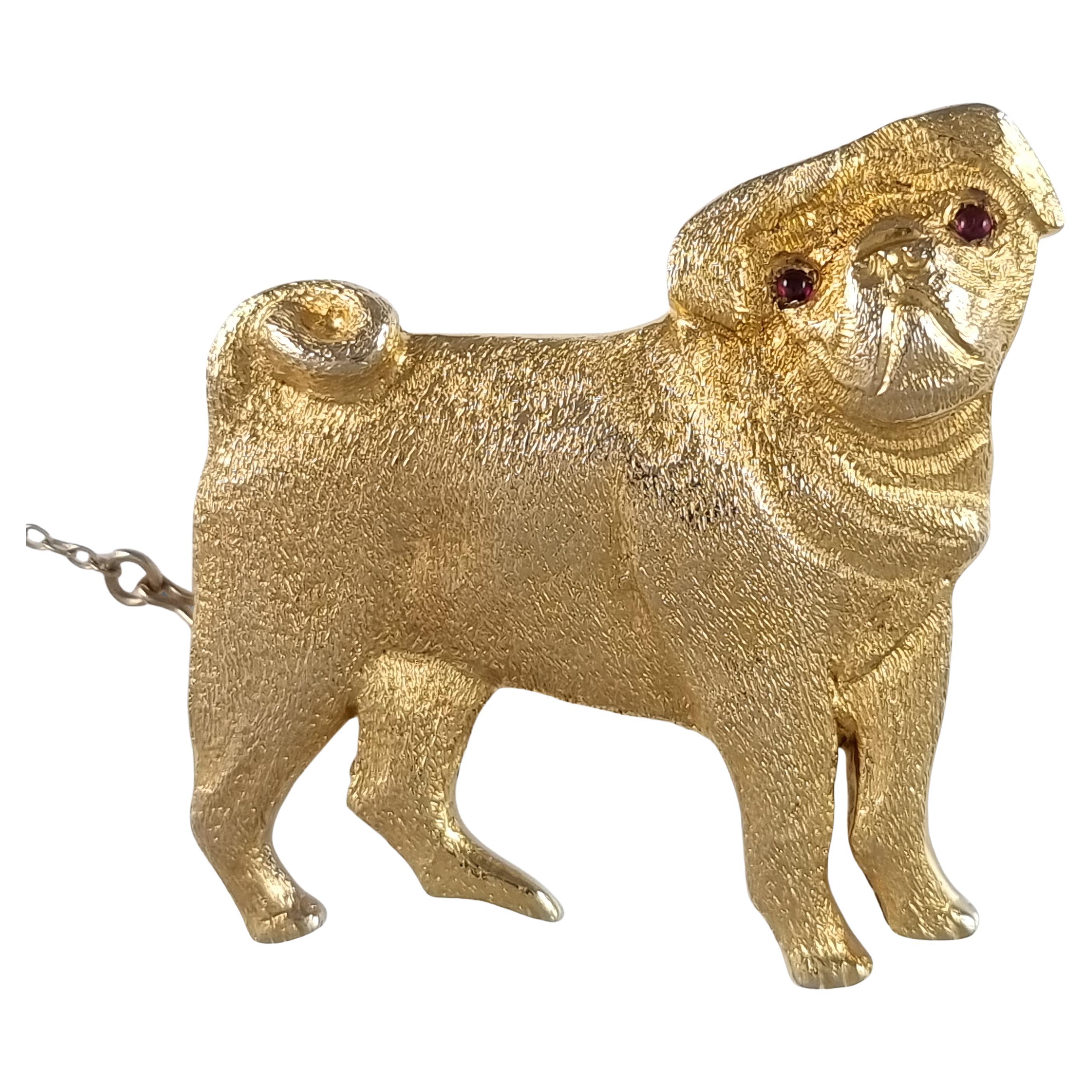 9ct Yellow Gold "Pug" Dog Brooch, Alabaster and Wilson