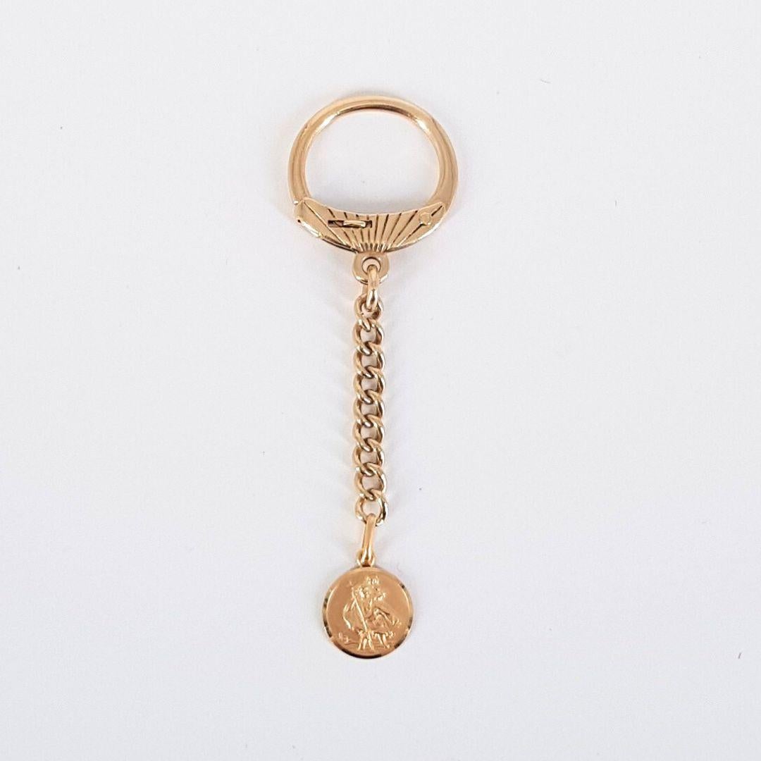 9ct Yellow Gold Saint Christopher Key Ring Chain In Good Condition For Sale In Cape Town, ZA