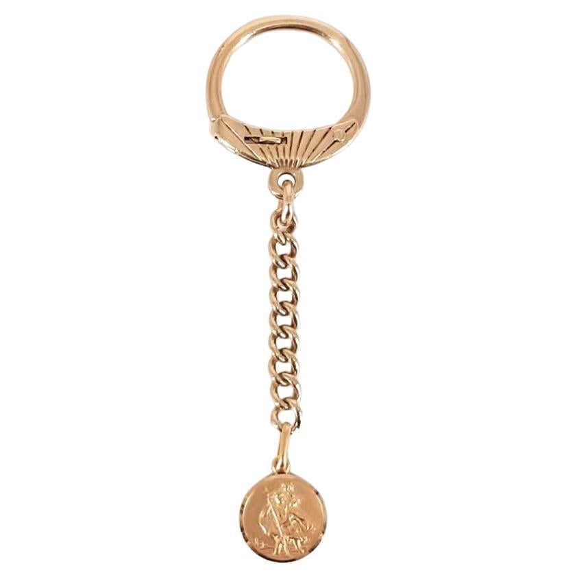 9ct Yellow Gold Saint Christopher Key Ring Chain For Sale