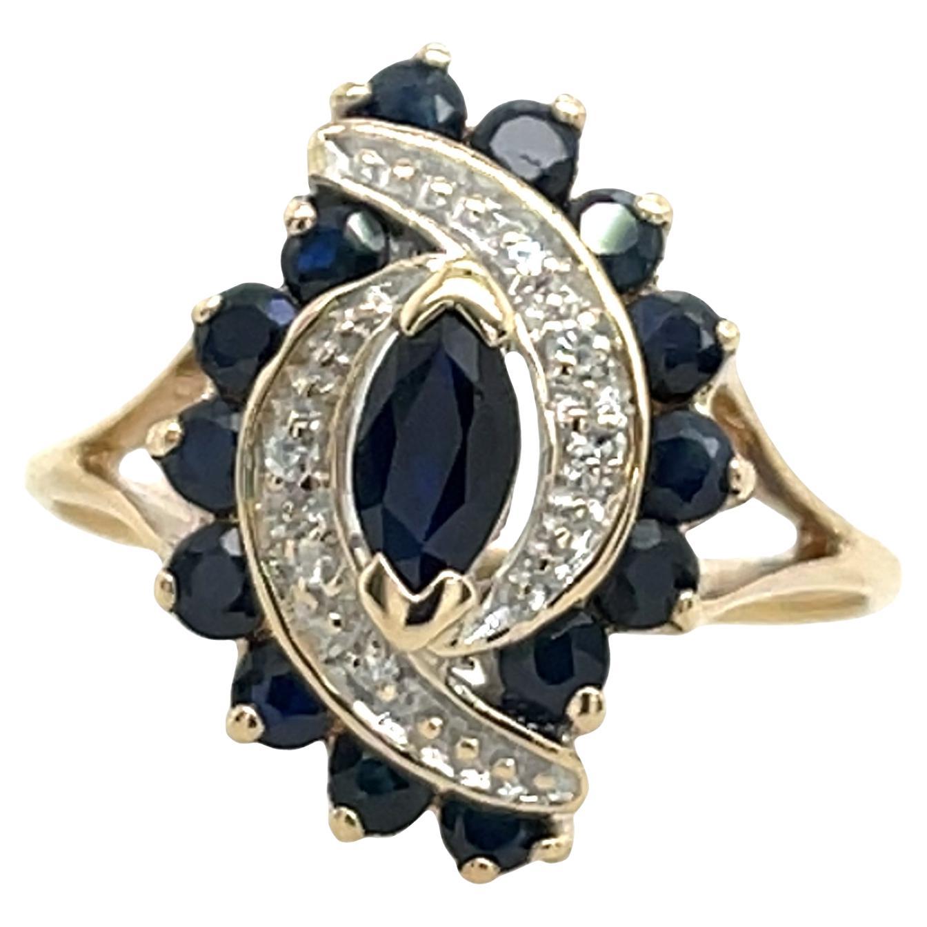 Bague en or jaune 9ct avec saphir et diamant