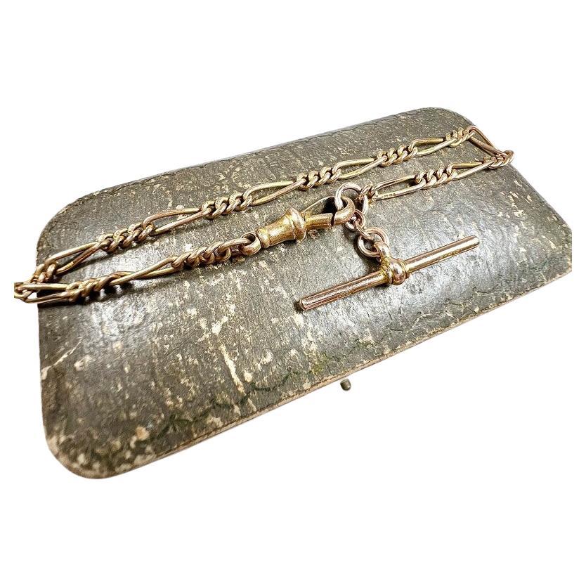 9ct Yellow Gold Stamped Edwardian Figaro Link Bracelet with T-bar 
Swivel Clasp