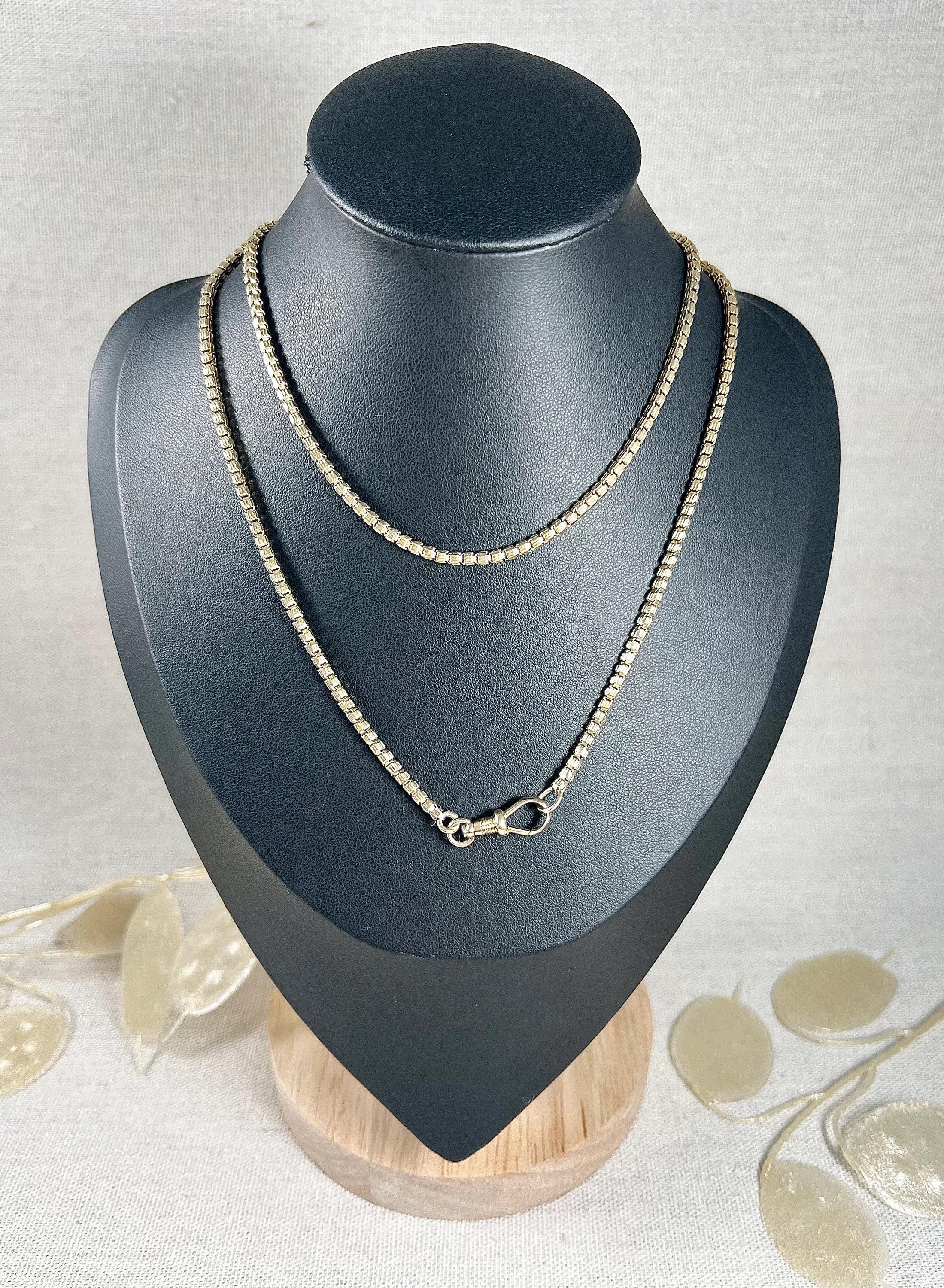 Édouardien Chaîne de collier en or jaune 9ct Tagged Edwardian Fancy Snake Box Link 27 Inch Necklace Chain en vente