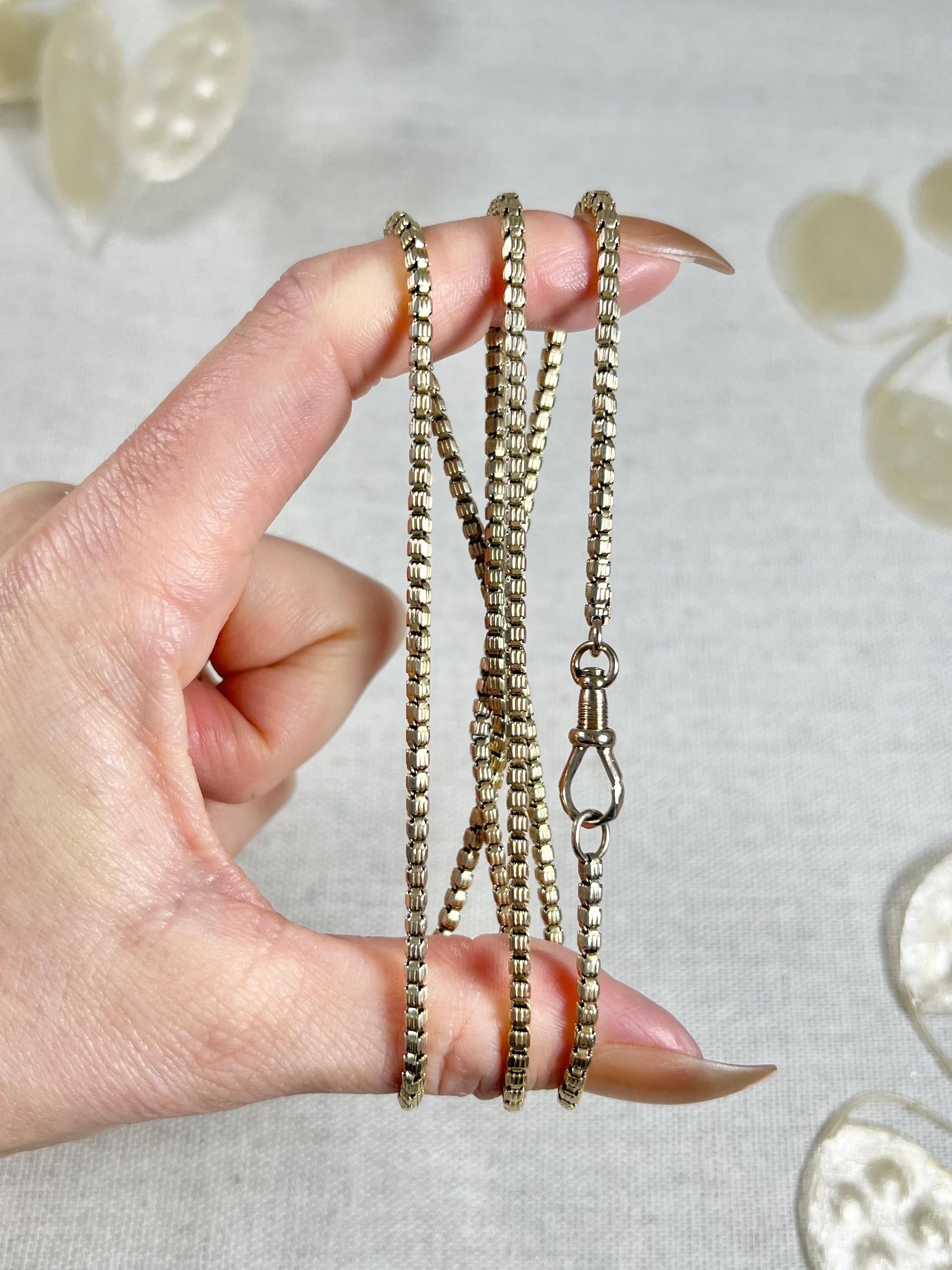 Chaîne de collier en or jaune 9ct Tagged Edwardian Fancy Snake Box Link 27 Inch Necklace Chain Bon état - En vente à Brighton, GB