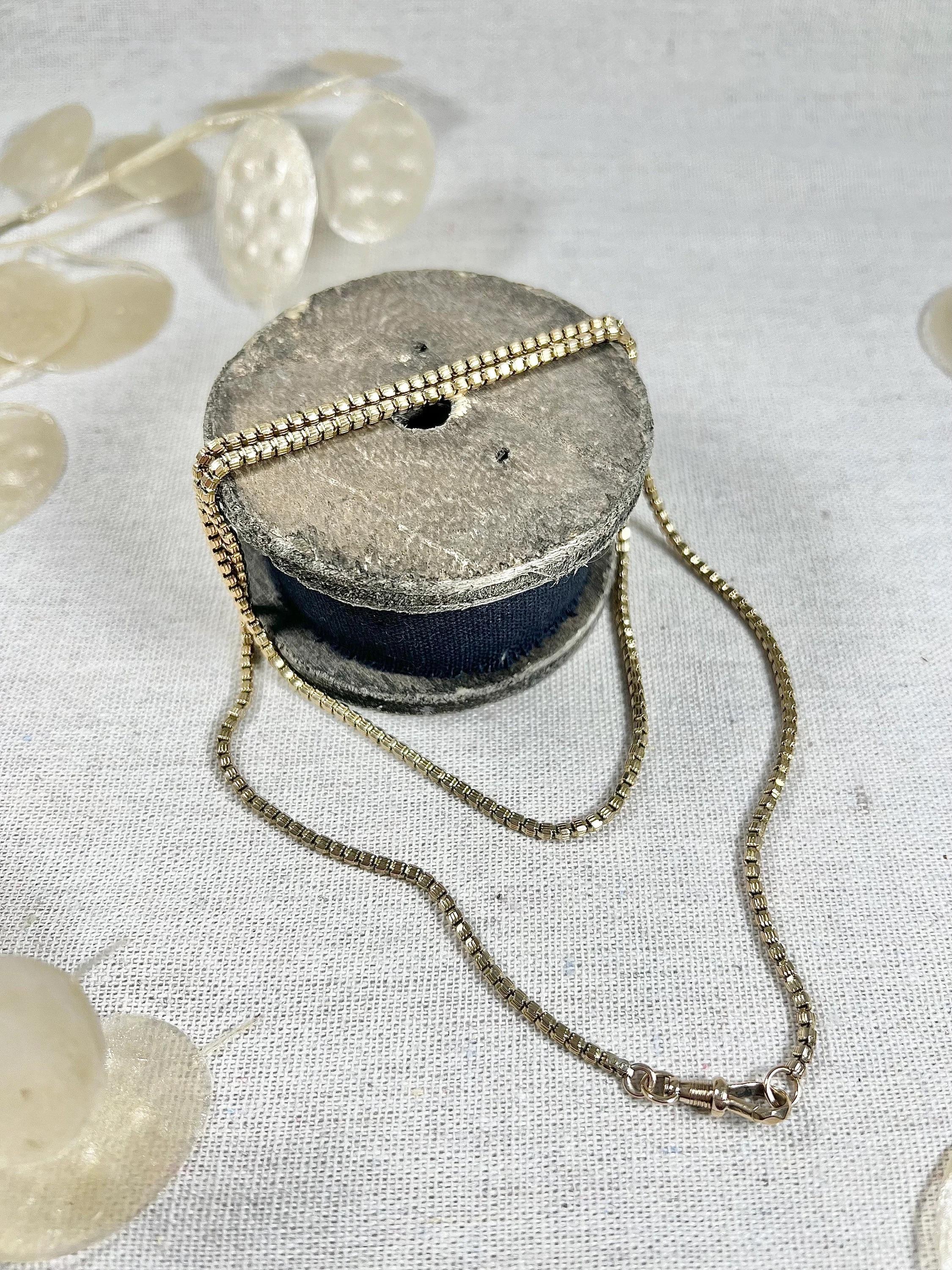 Chaîne de collier en or jaune 9ct Tagged Edwardian Fancy Snake Box Link 27 Inch Necklace Chain en vente 1