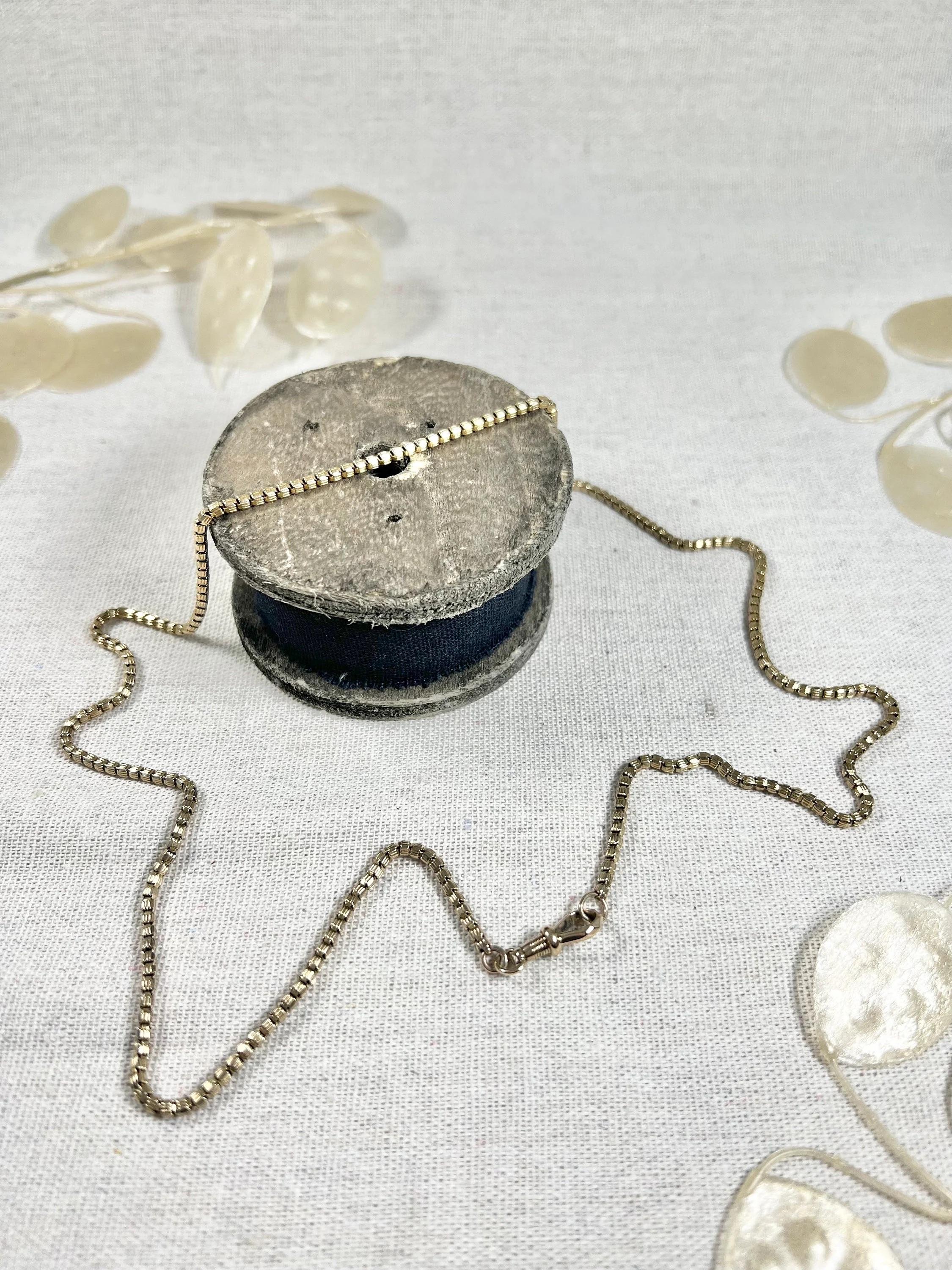 Chaîne de collier en or jaune 9ct Tagged Edwardian Fancy Snake Box Link 27 Inch Necklace Chain en vente 2