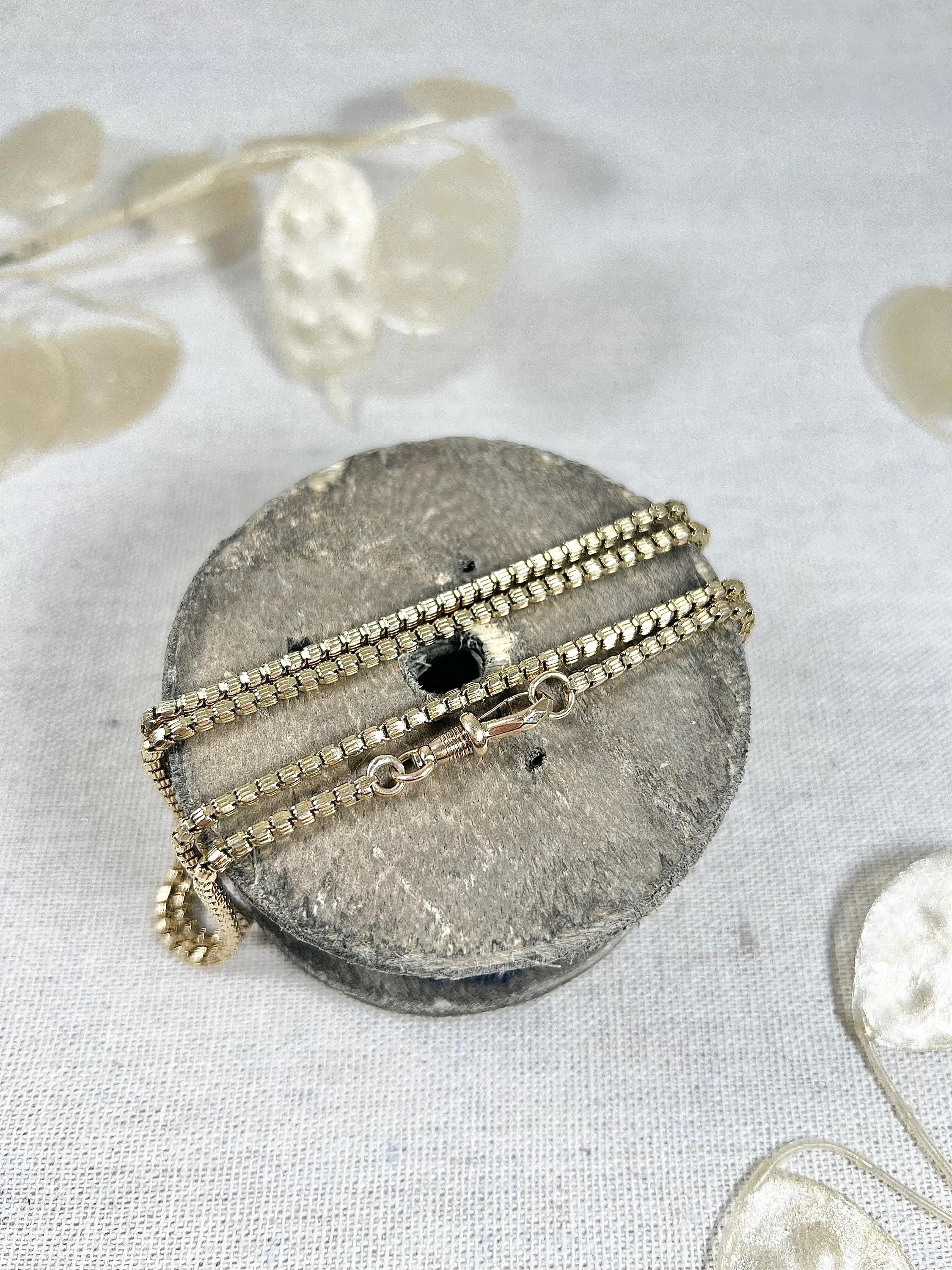 Chaîne de collier en or jaune 9ct Tagged Edwardian Fancy Snake Box Link 27 Inch Necklace Chain en vente 4