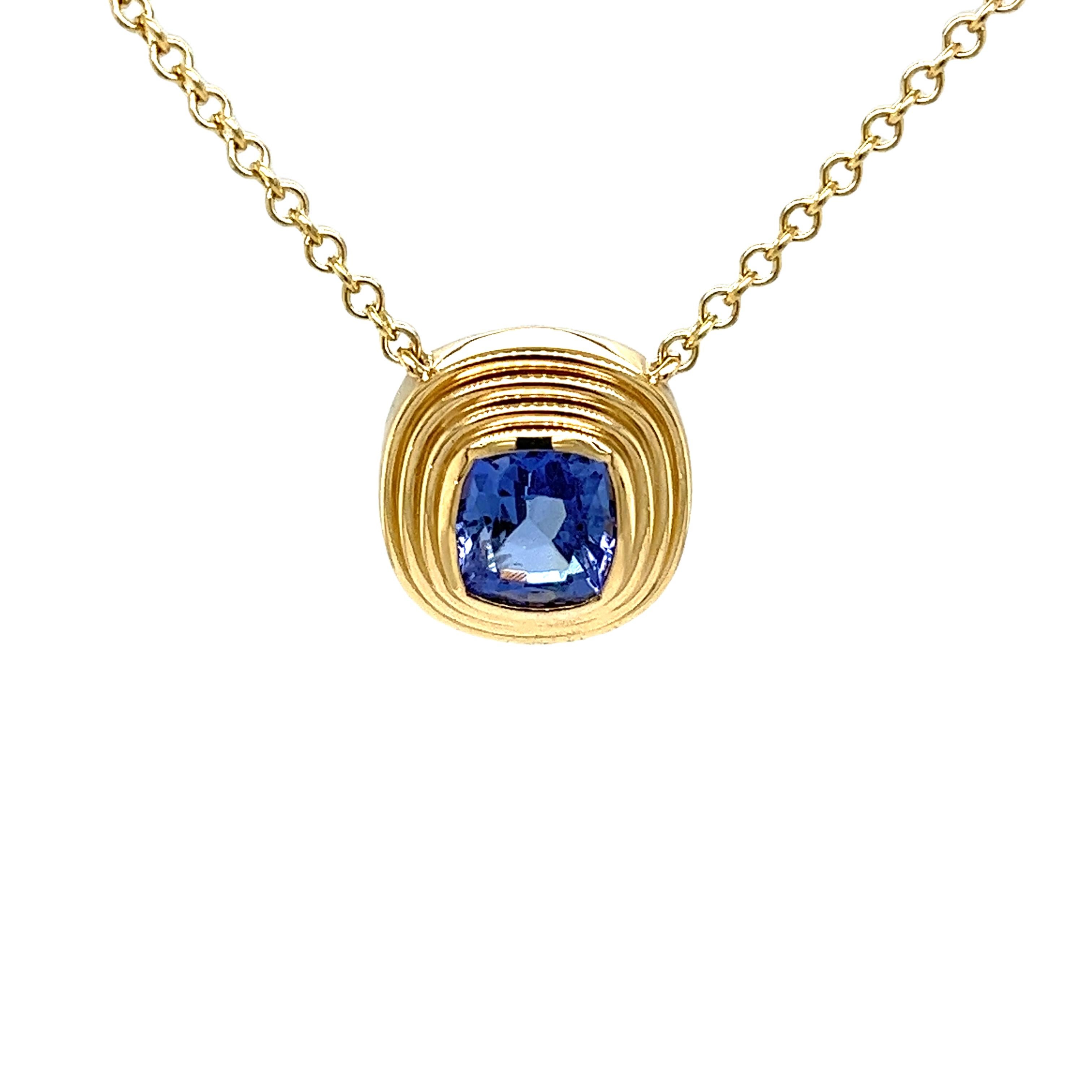 9ct Yellow Gold Tanzanite Pendant Suspended from 16