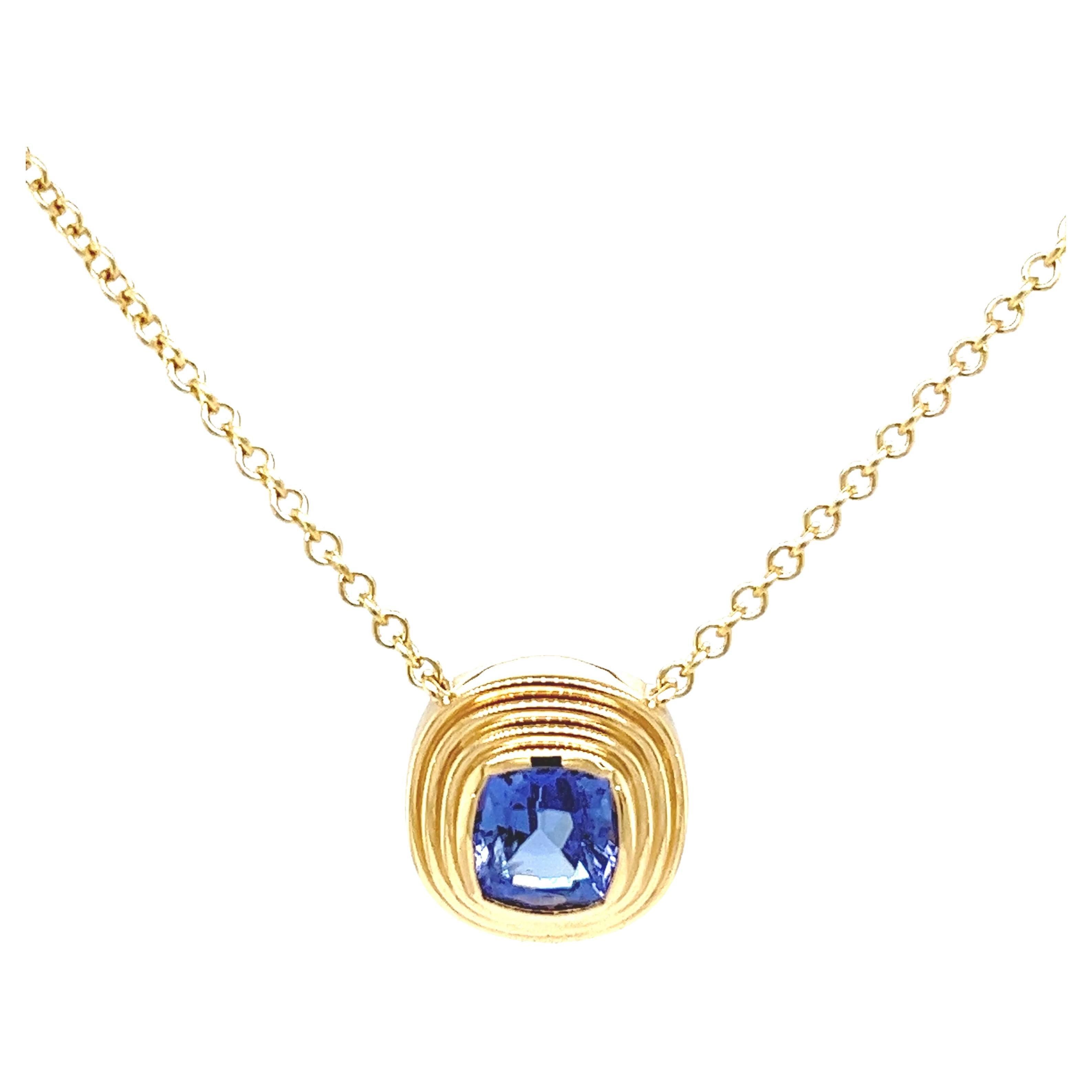 9ct Yellow Gold Tanzanite Pendant Suspended from 16" Chain For Sale