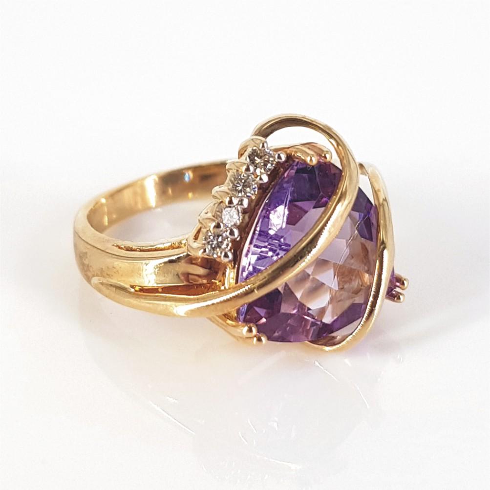 9ct Yellow Gold Trillion Cut Amethyst & Diamond Ring, Studs, Pendant & Bracelet 14