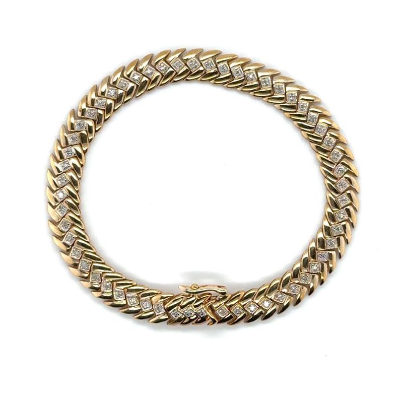 Contemporain Bracelet à maillons serpent zigzag en or jaune 9 carats serti de diamants en vente