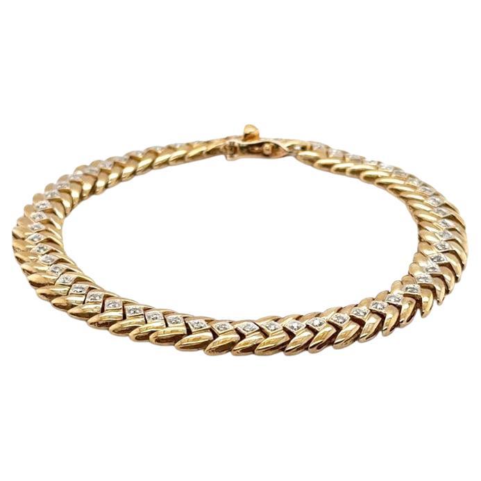 Bracelet à maillons serpent zigzag en or jaune 9 carats serti de diamants en vente
