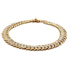 9ct Yellow Gold Zig-Zag Snake Link Diamond Set Bracelet