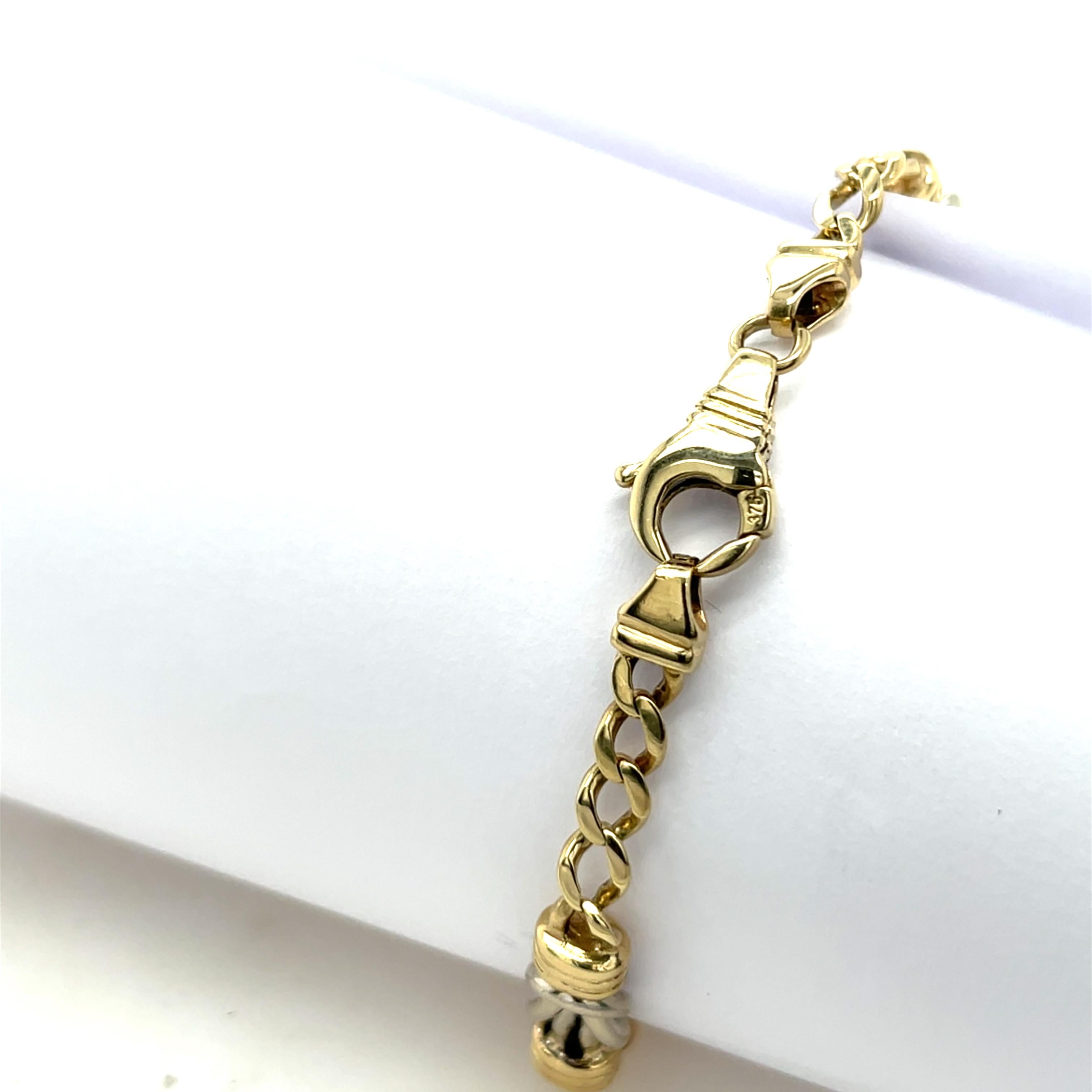 Bracelet en chaîne en or jaune et blanc 9ct, 16.15g Pour femmes en vente