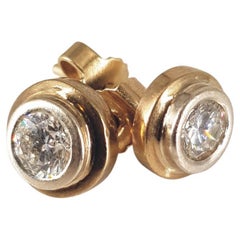 9ct Yellow & White Gold Diamond Tube Set Studs