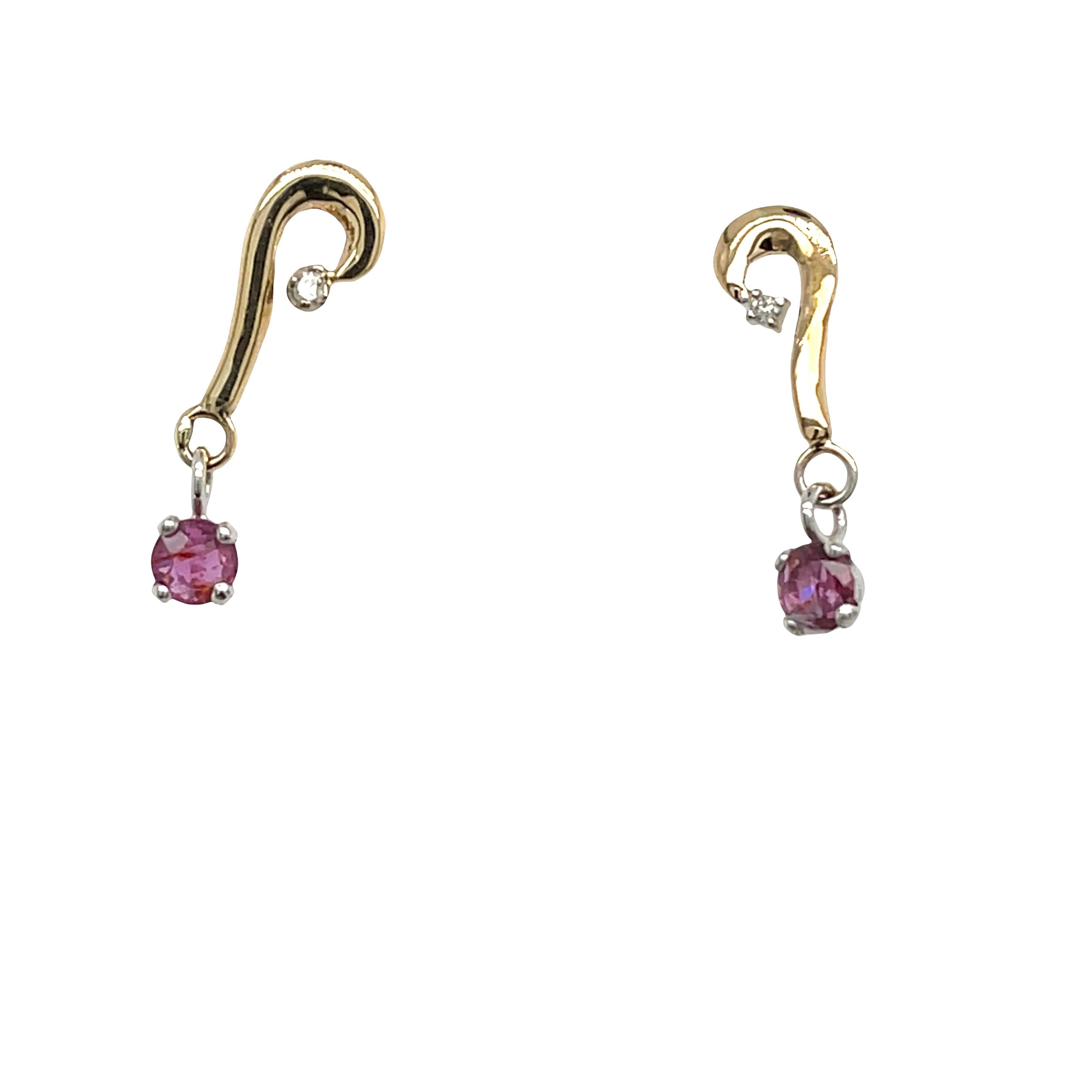 9ct Yellow & White Gold Earrings Set With Ruby and Diamonds In Excellent Condition For Sale In London, GB