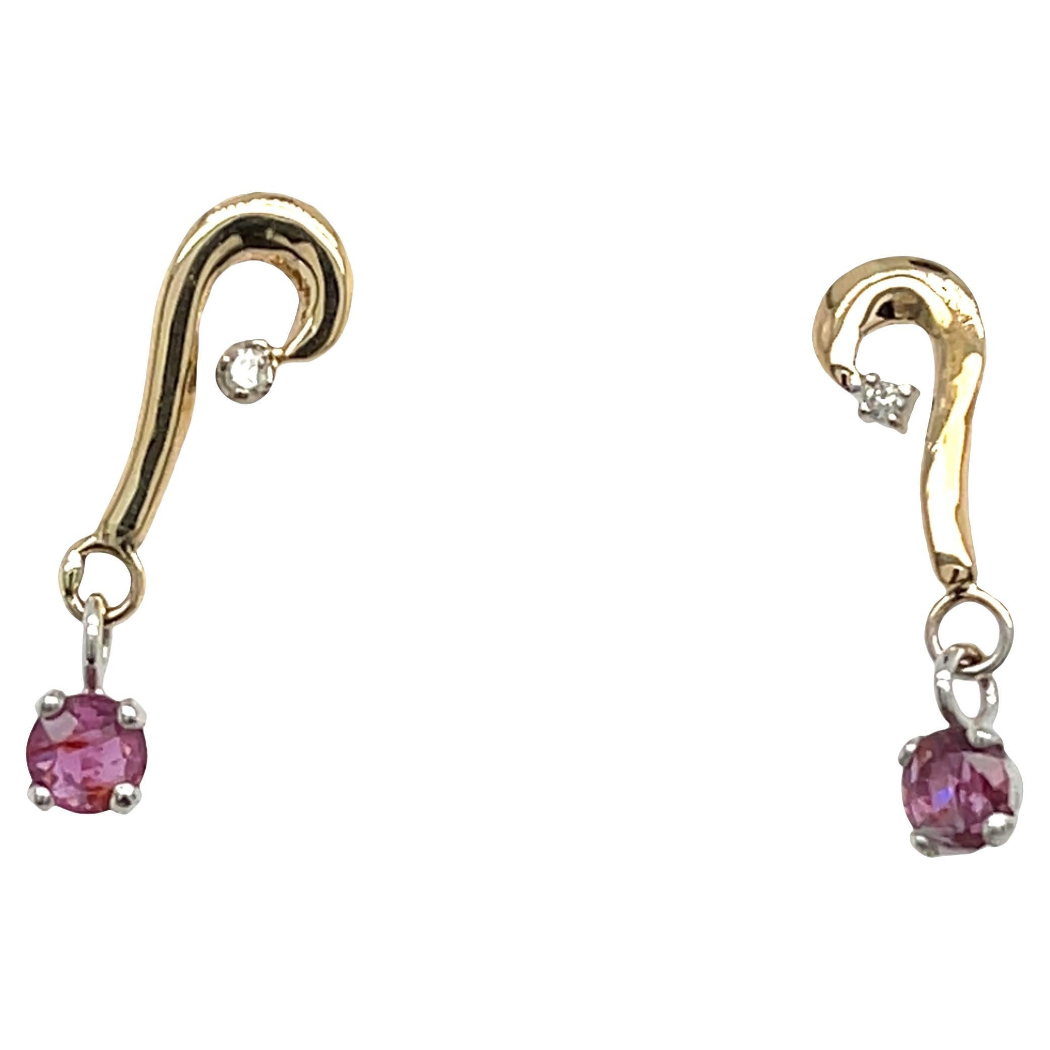 9ct Yellow & White Gold Earrings Set With Ruby and Diamonds For Sale