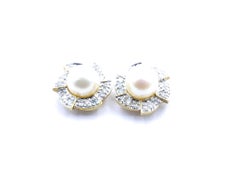 9ct Yellow & White Gold Pearl & Diamond Earrings